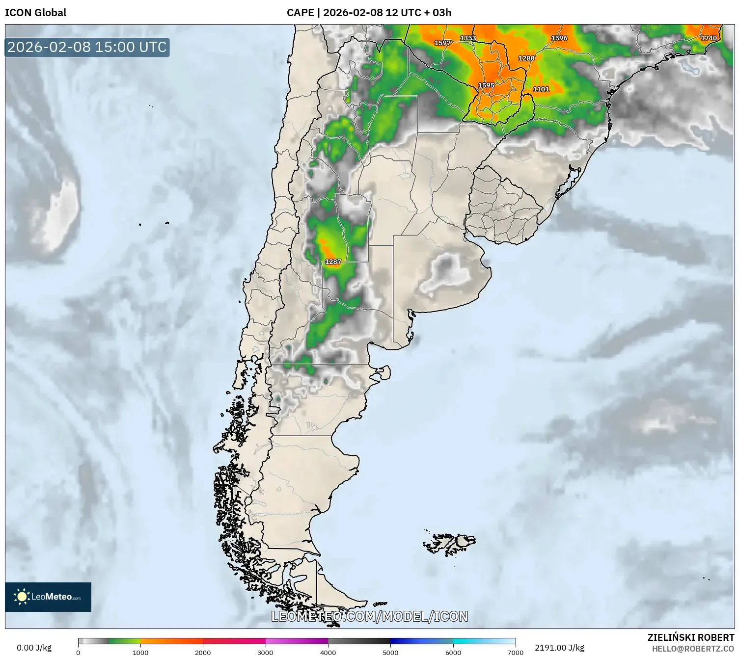 ICON model - Argentina, CAPE