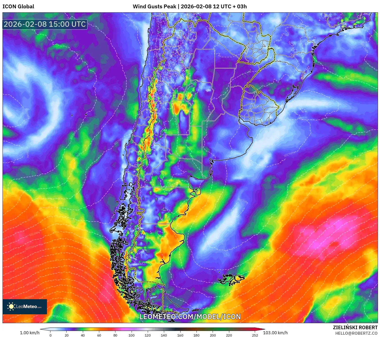 ICON model - Argentina, Wind Gusts Peak