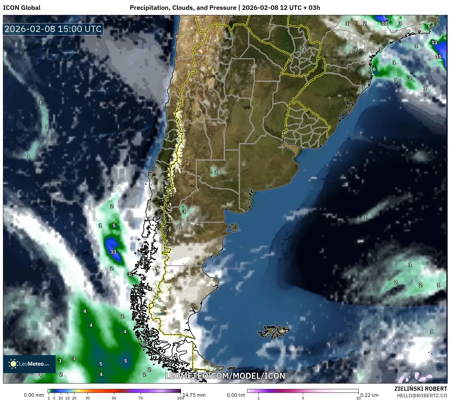 ICON model - Argentina, Precipitation, Clouds, and Pressure