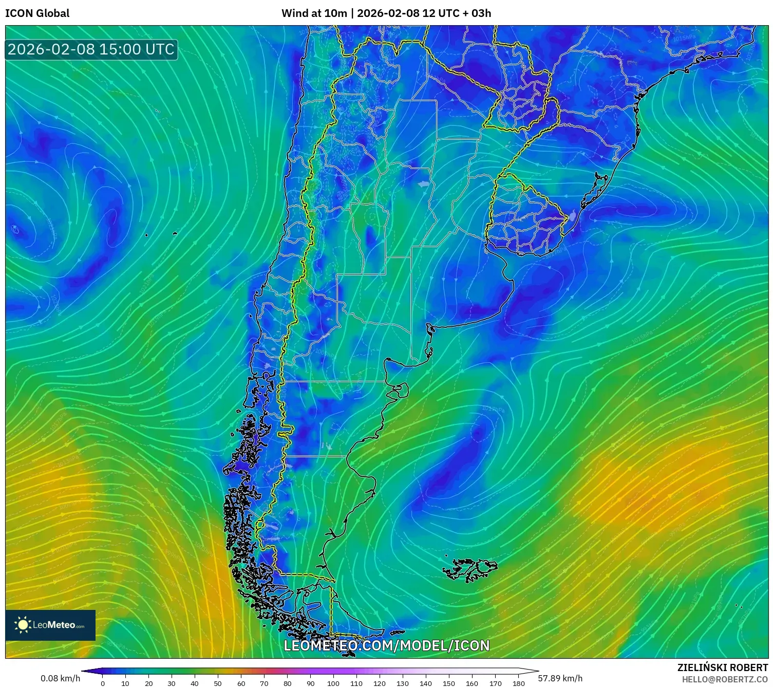 ICON model - Argentina, Wind at 10m