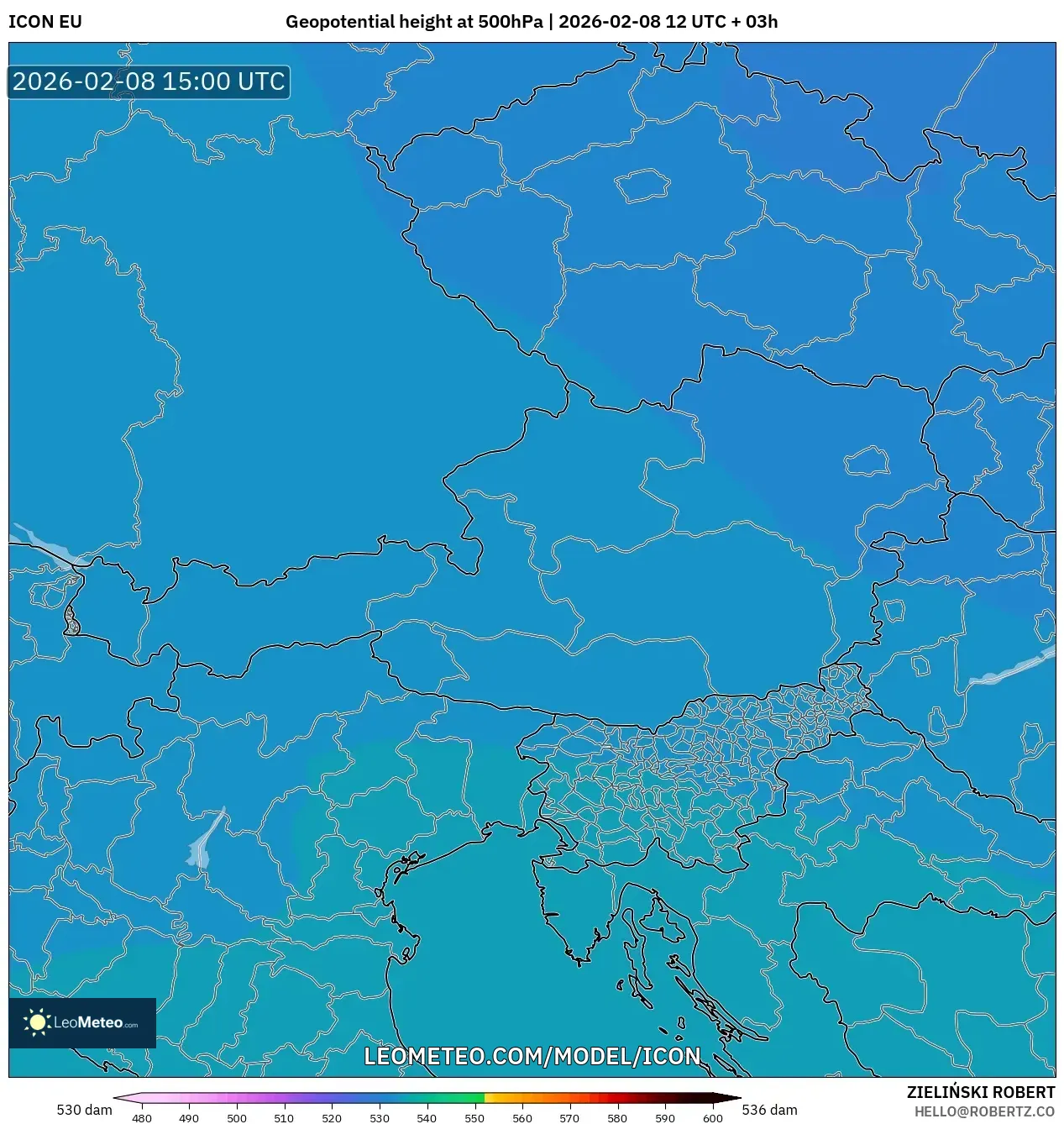 ICON model - Austria, Geopotential height at 500hPa