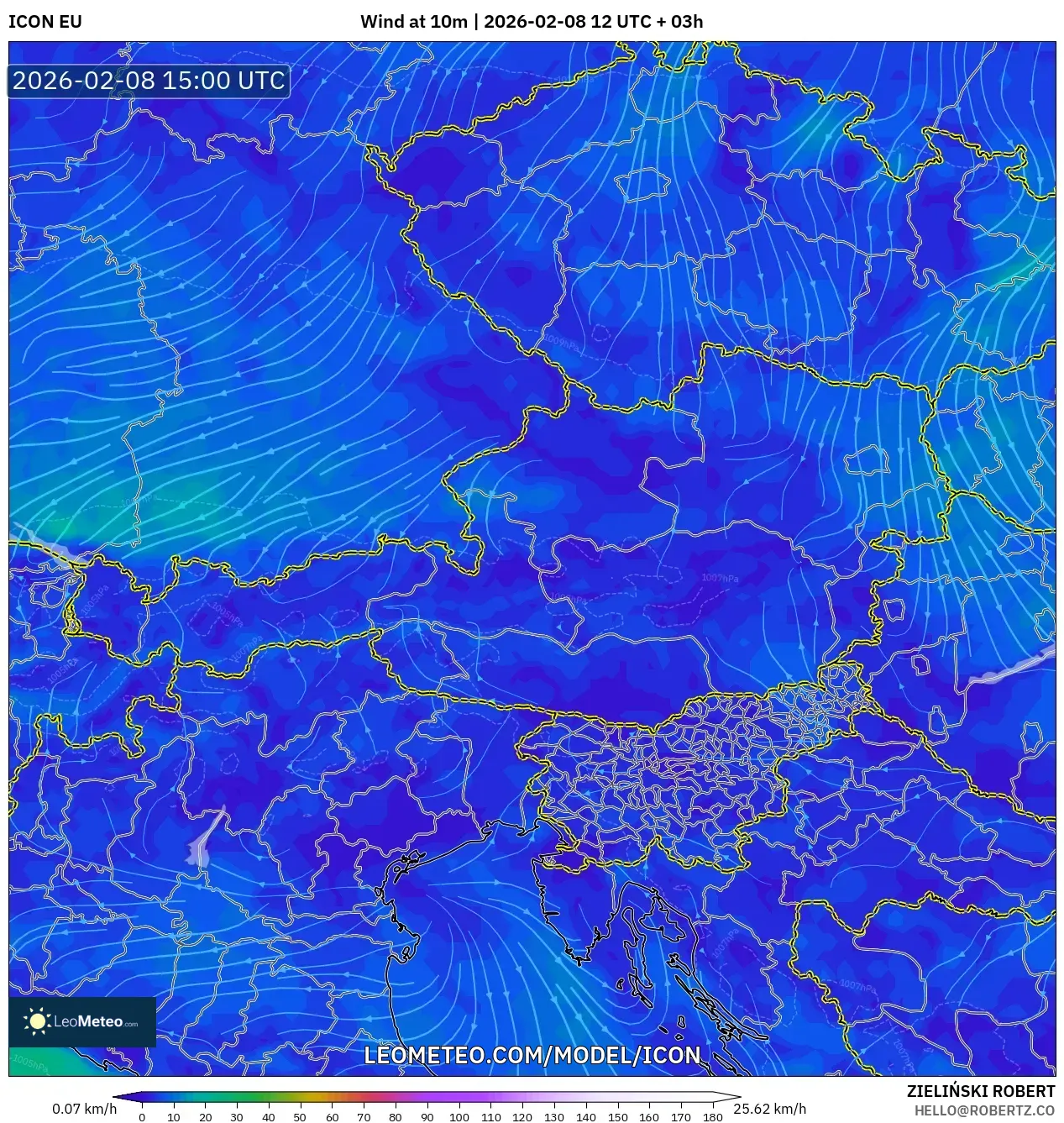 ICON model - Austria, Wind at 10m