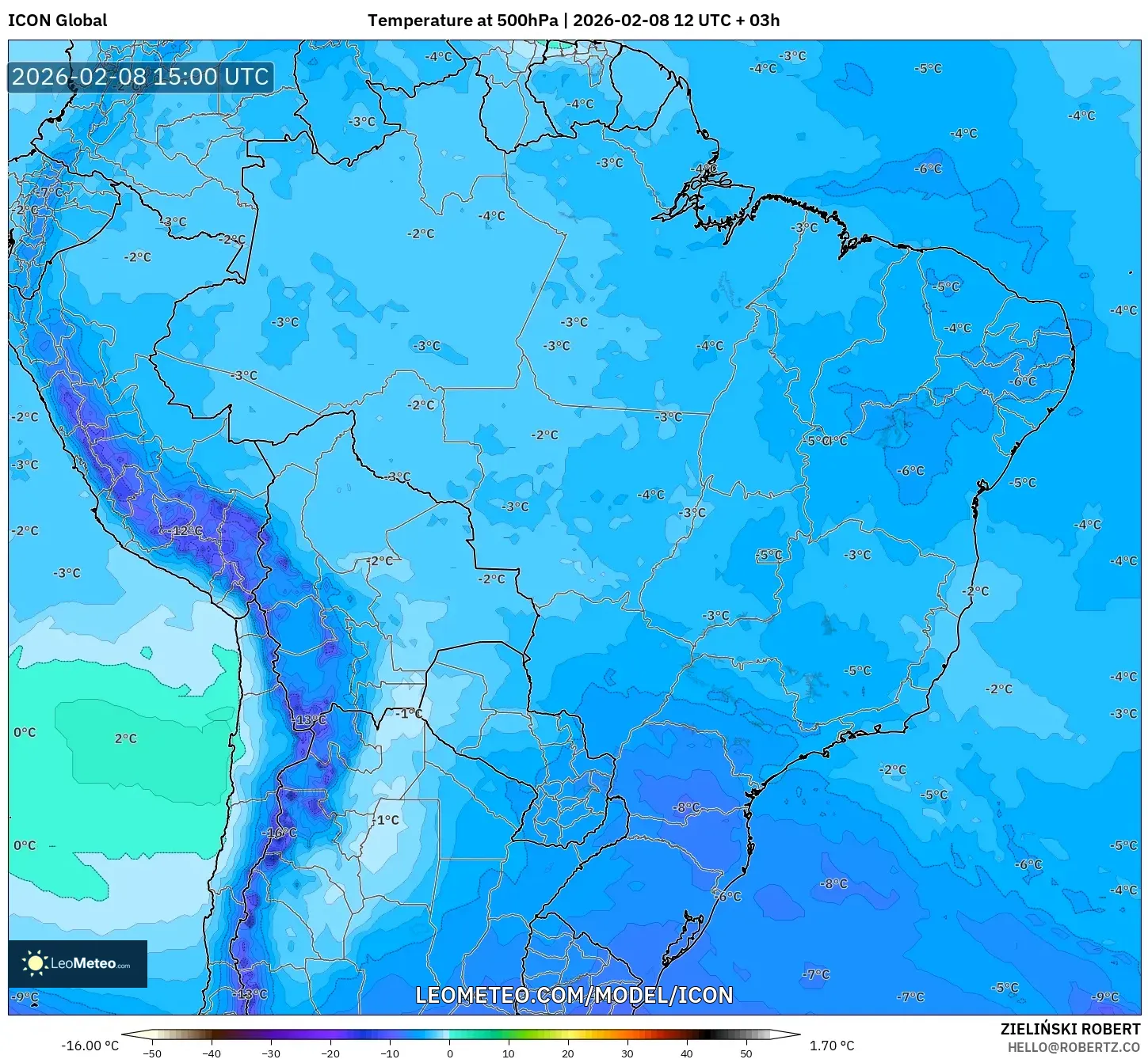 ICON model - Brazil, Temperature at 500hPa
