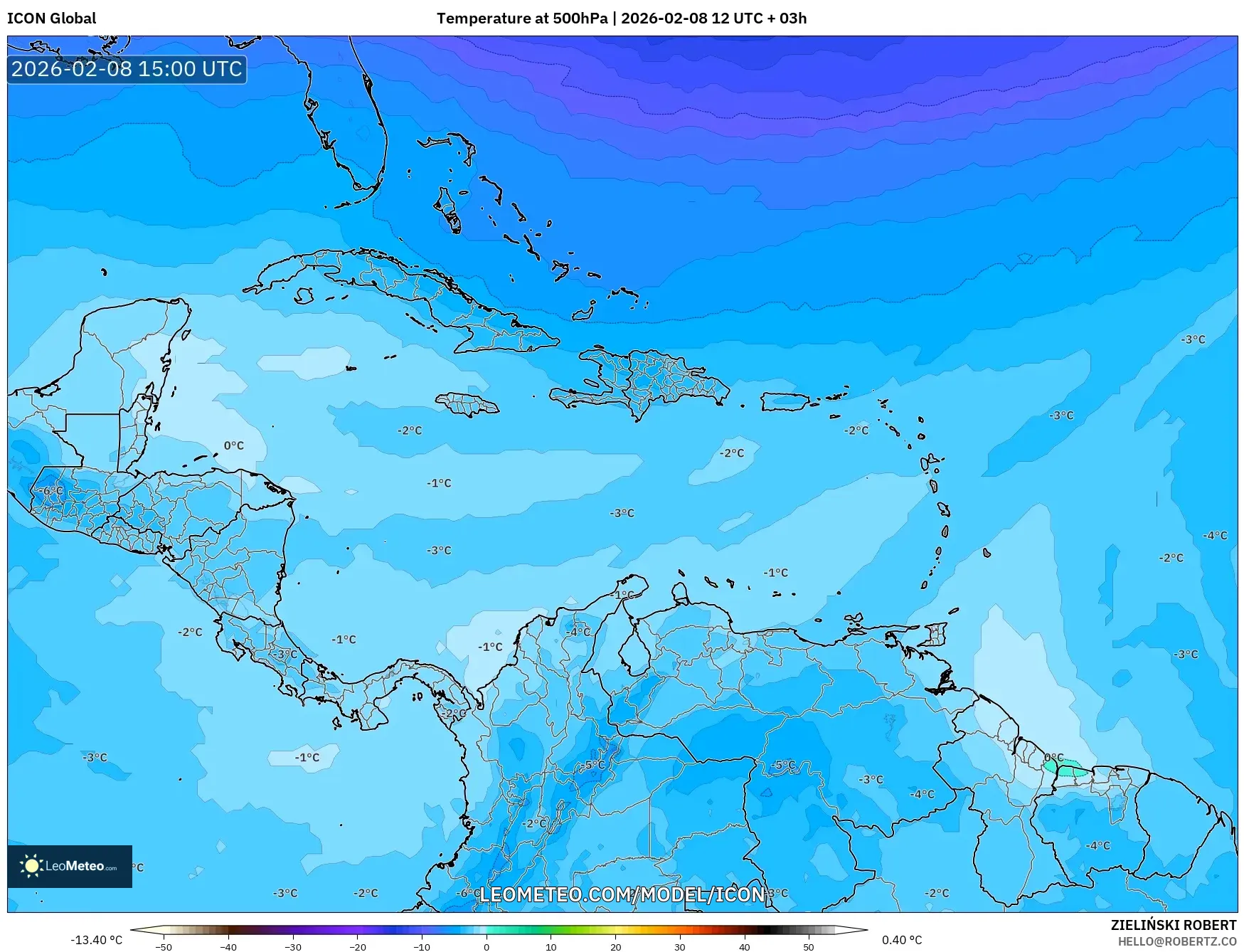 ICON model - Caribbean, Temperature at 500hPa