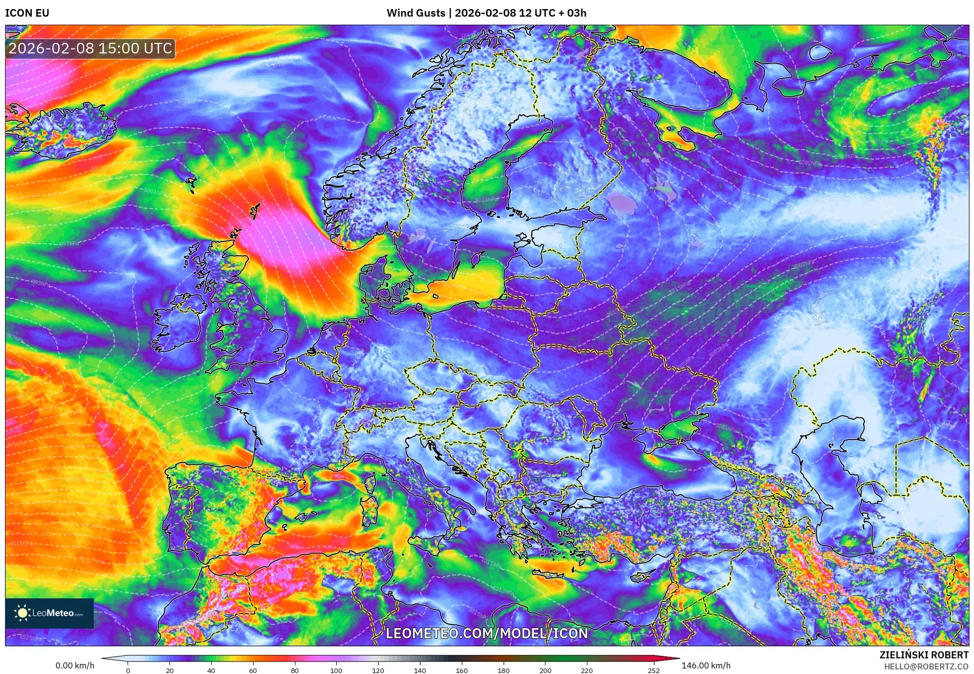 ICON model - Europe, Wind Gusts