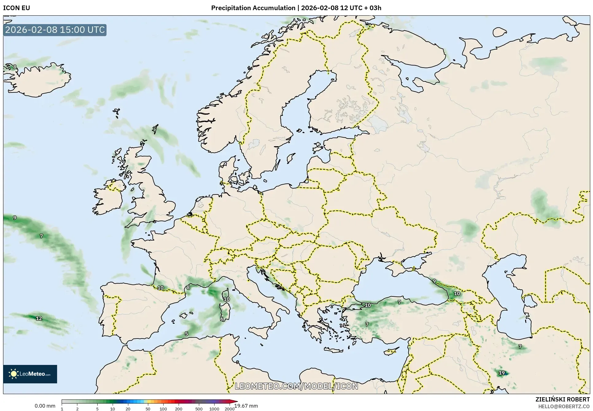 ICON model - Europe, Precipitation Accumulation