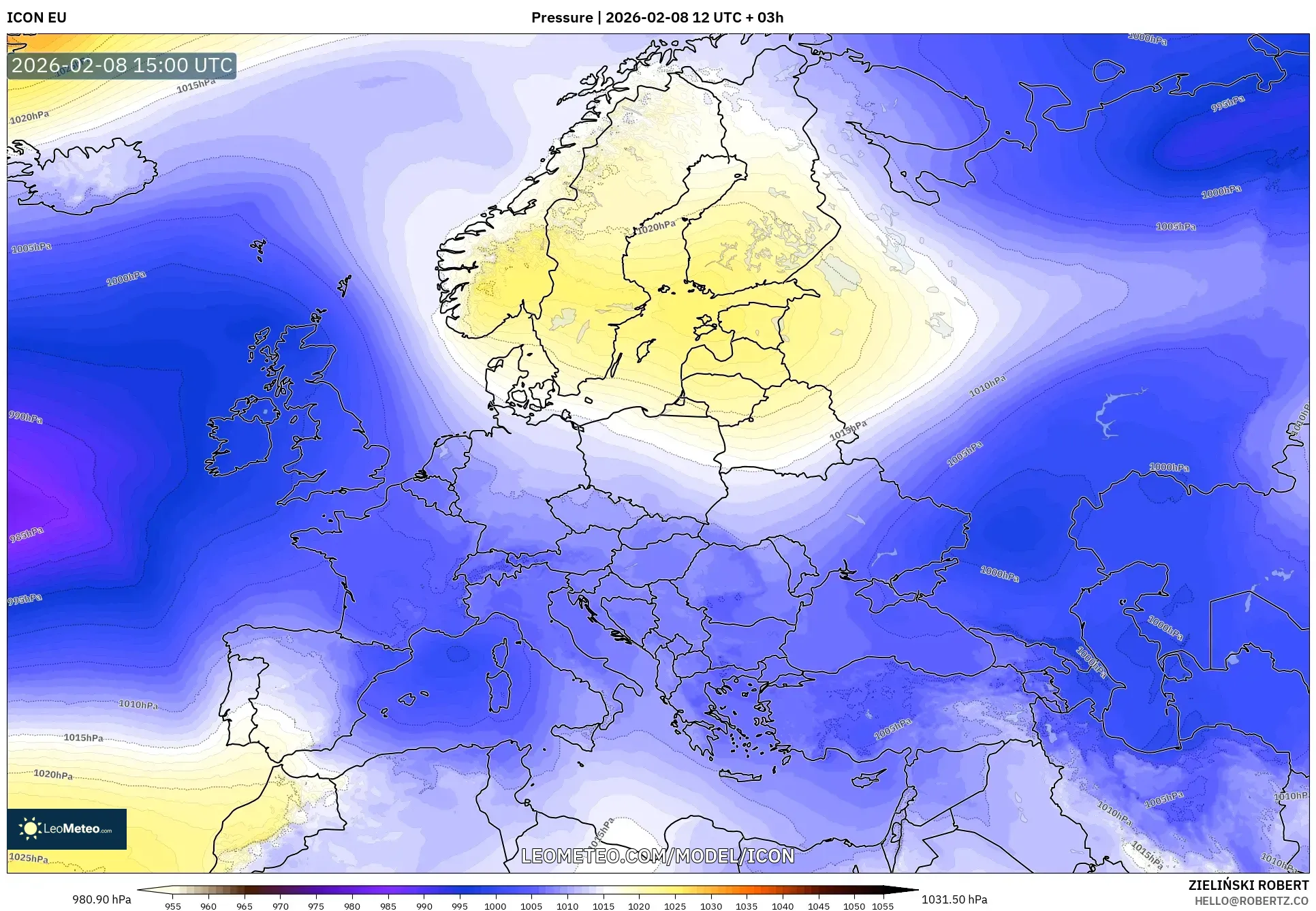 ICON model - Europe, Pressure