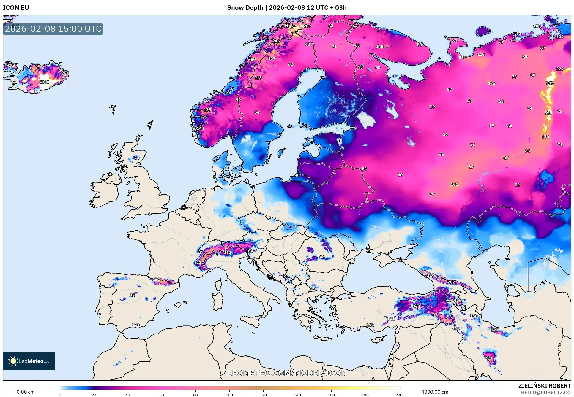 ICON model - Europe, Snow Depth