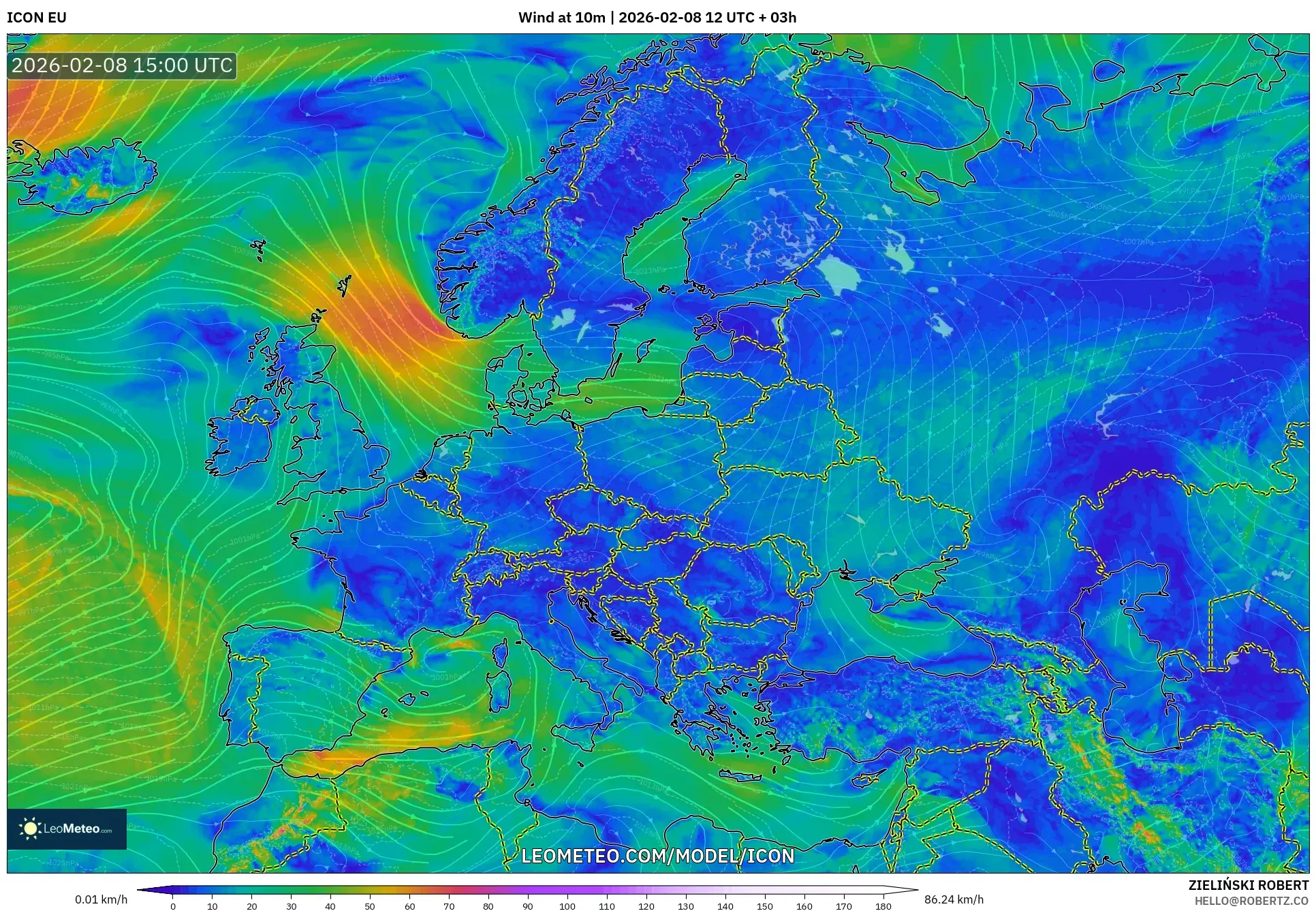 ICON model - Europe, Wind at 10m