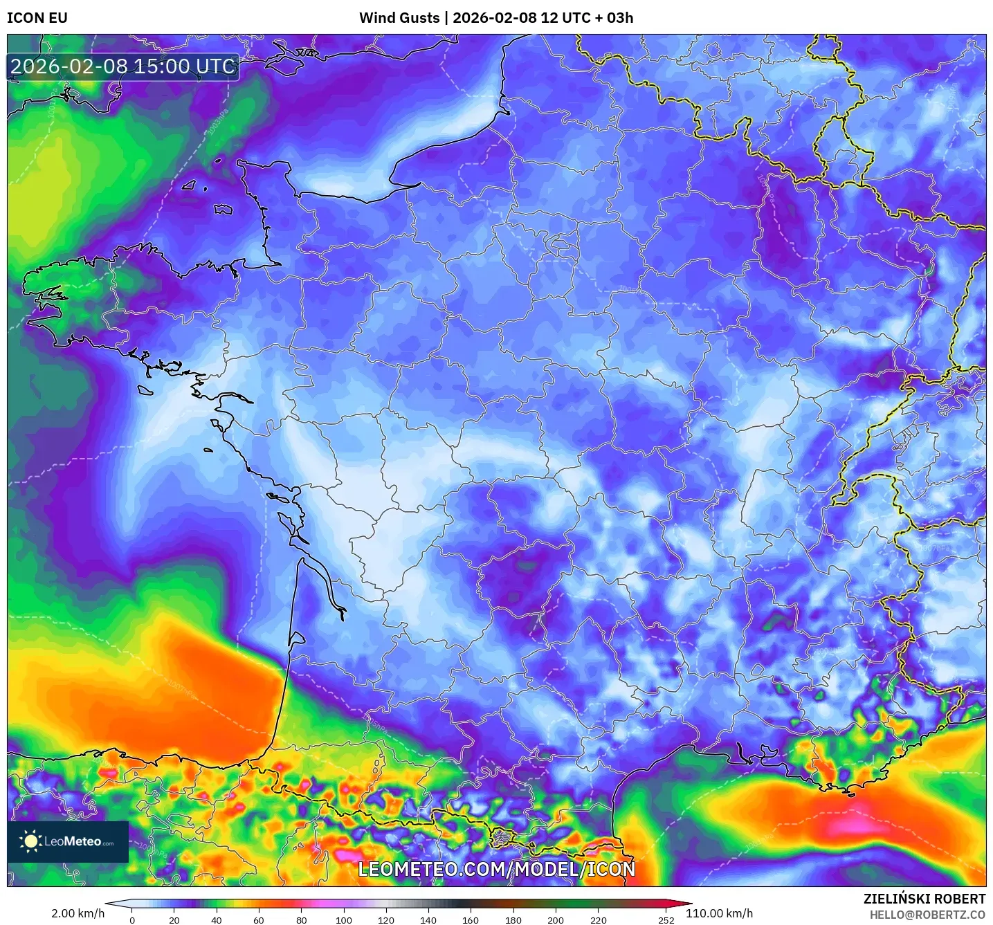 ICON model - France, Wind Gusts