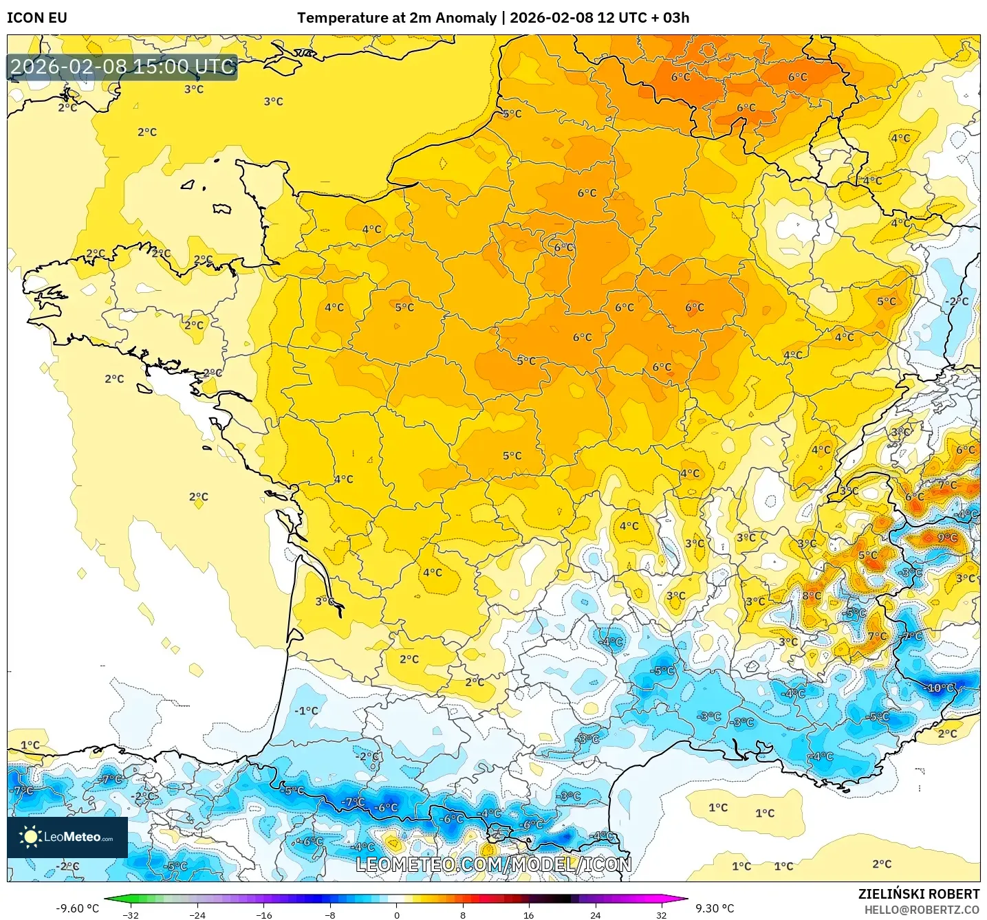 ICON model - France, Temperature at 2m Anomaly