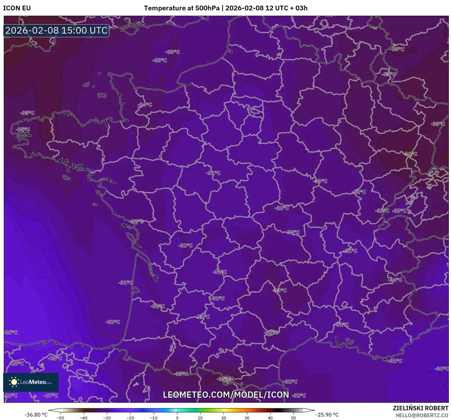 ICON model - France, Temperature at 500hPa