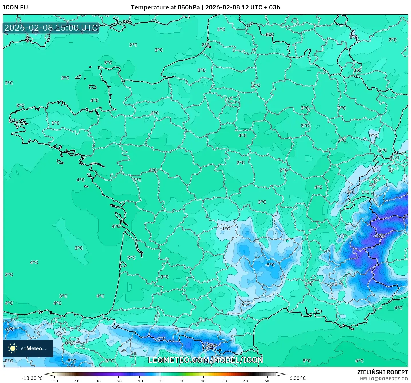 ICON model - France, Temperature at 850hPa