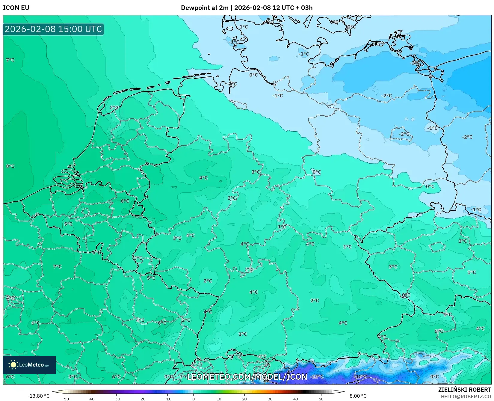 ICON model - Germany, Dewpoint at 2m