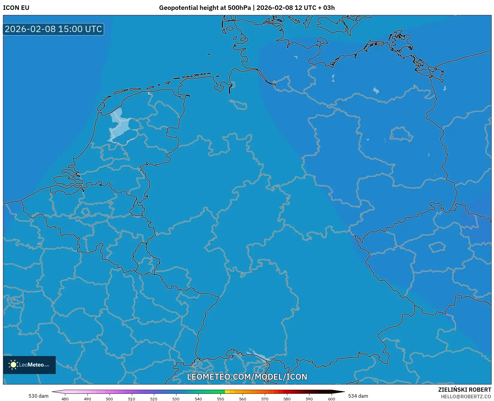 ICON model - Germany, Geopotential height at 500hPa