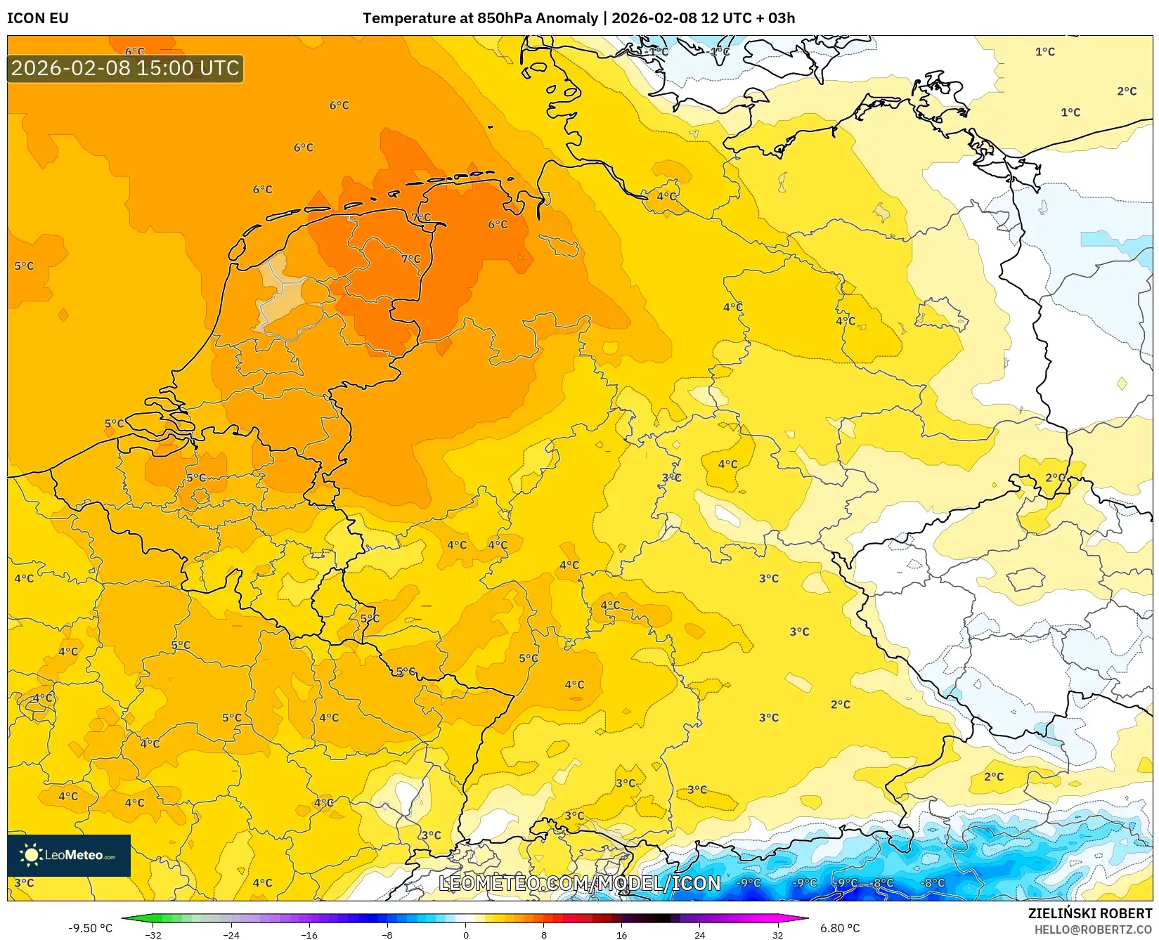 ICON model - Germany, Temperature at 850hPa Anomaly