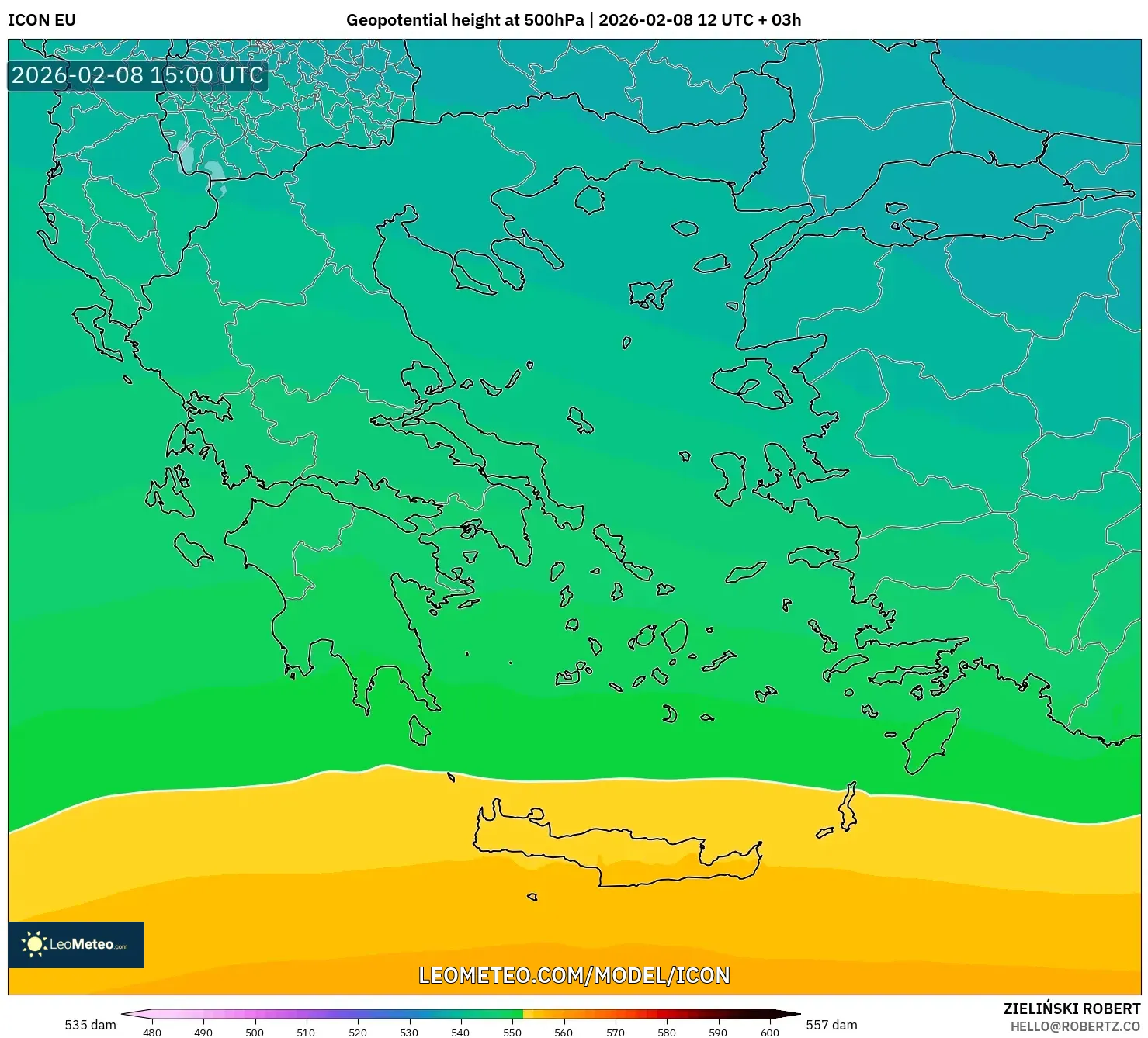 ICON model - Greece, Geopotential height at 500hPa