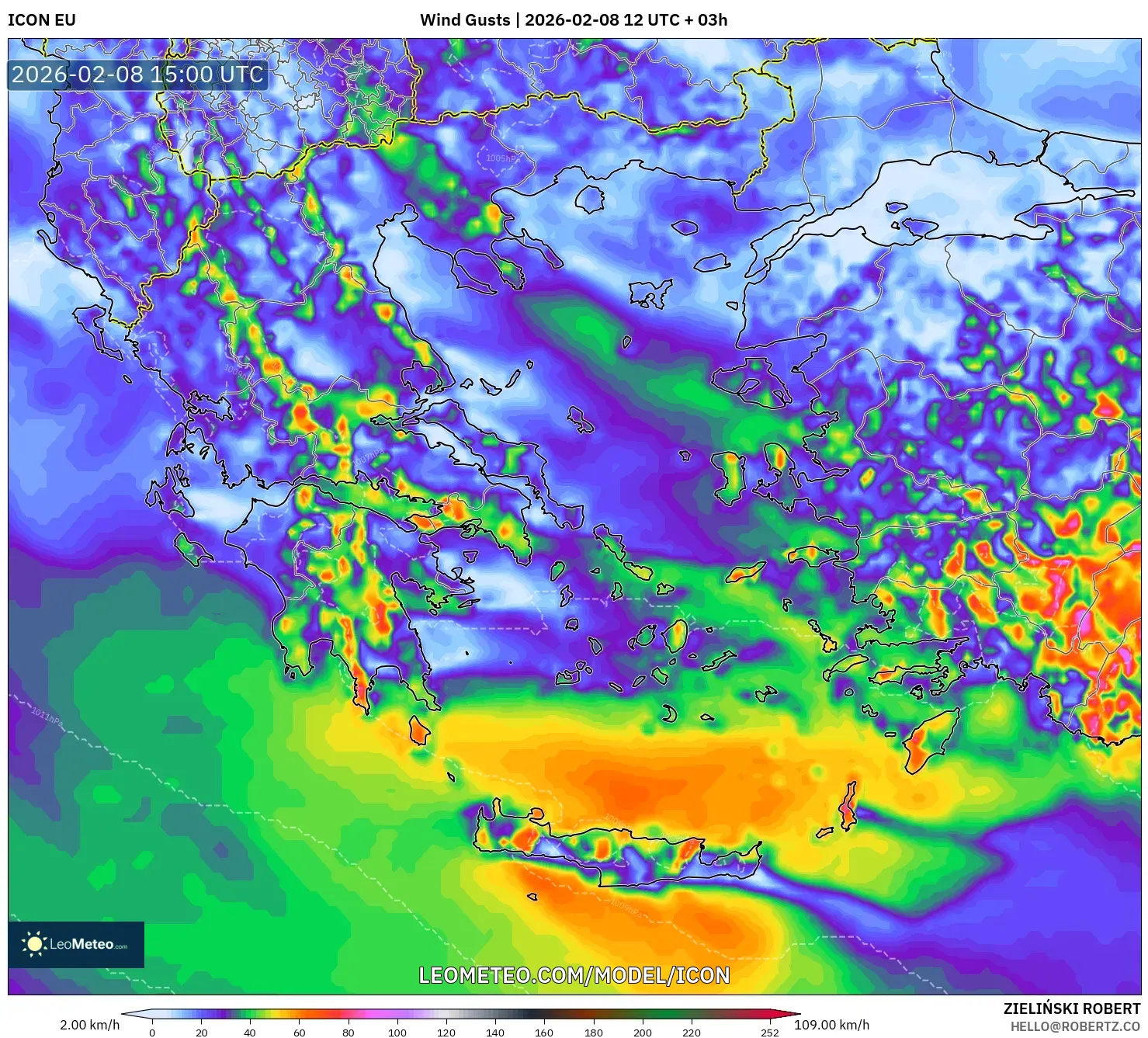 ICON model - Greece, Wind Gusts