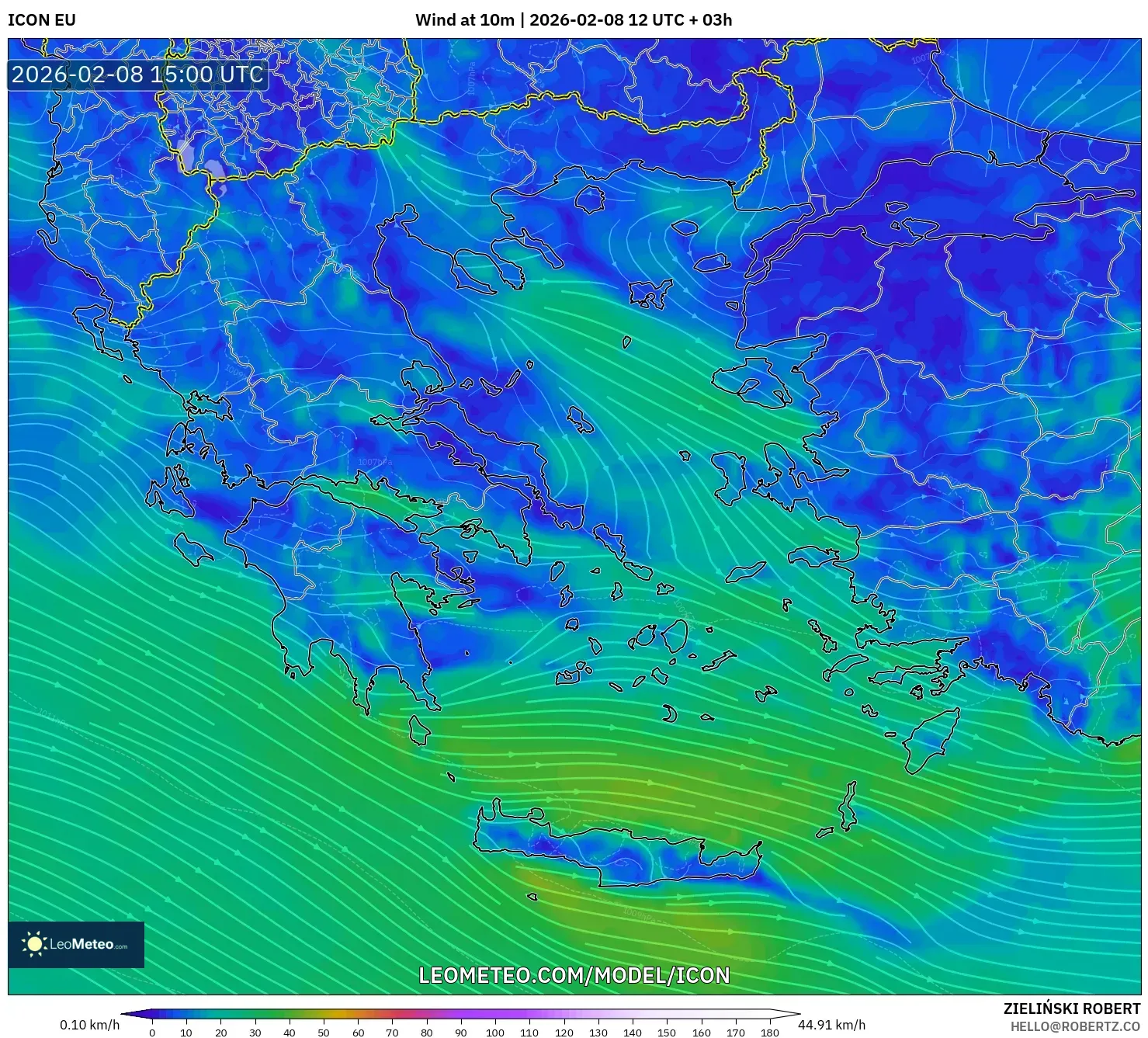 ICON model - Greece, Wind at 10m