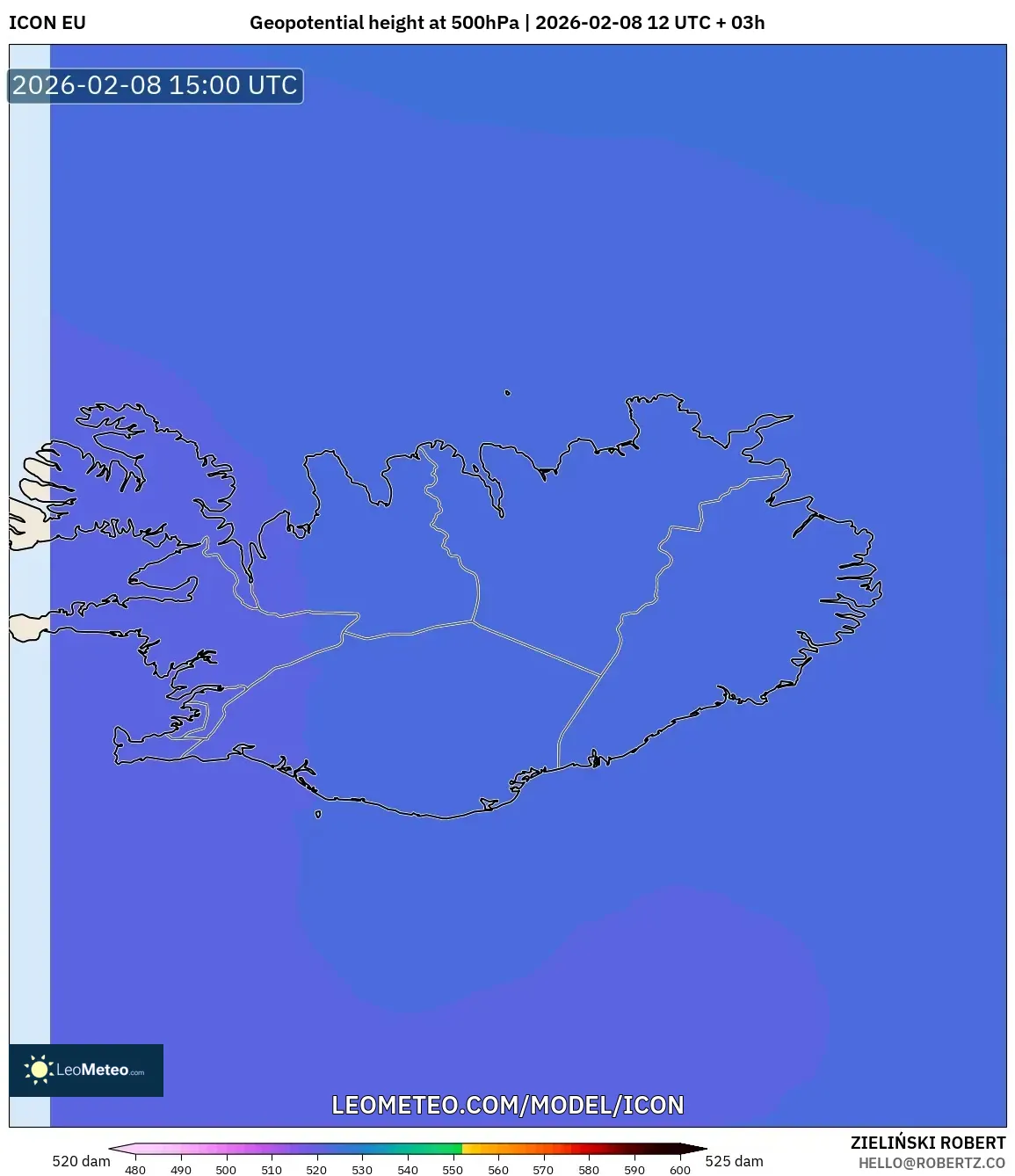 ICON model - Iceland, Geopotential height at 500hPa
