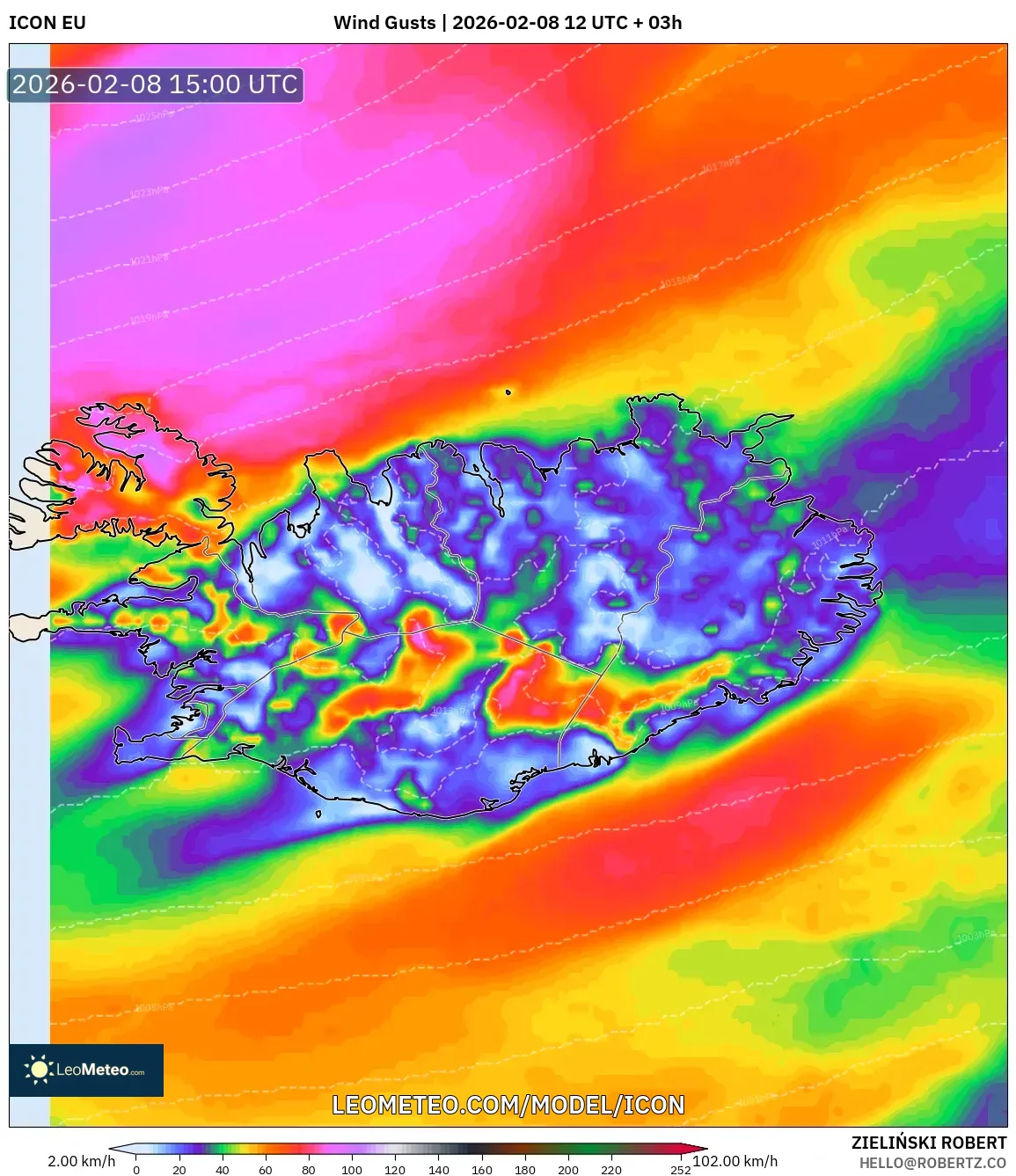 ICON model - Iceland, Wind Gusts