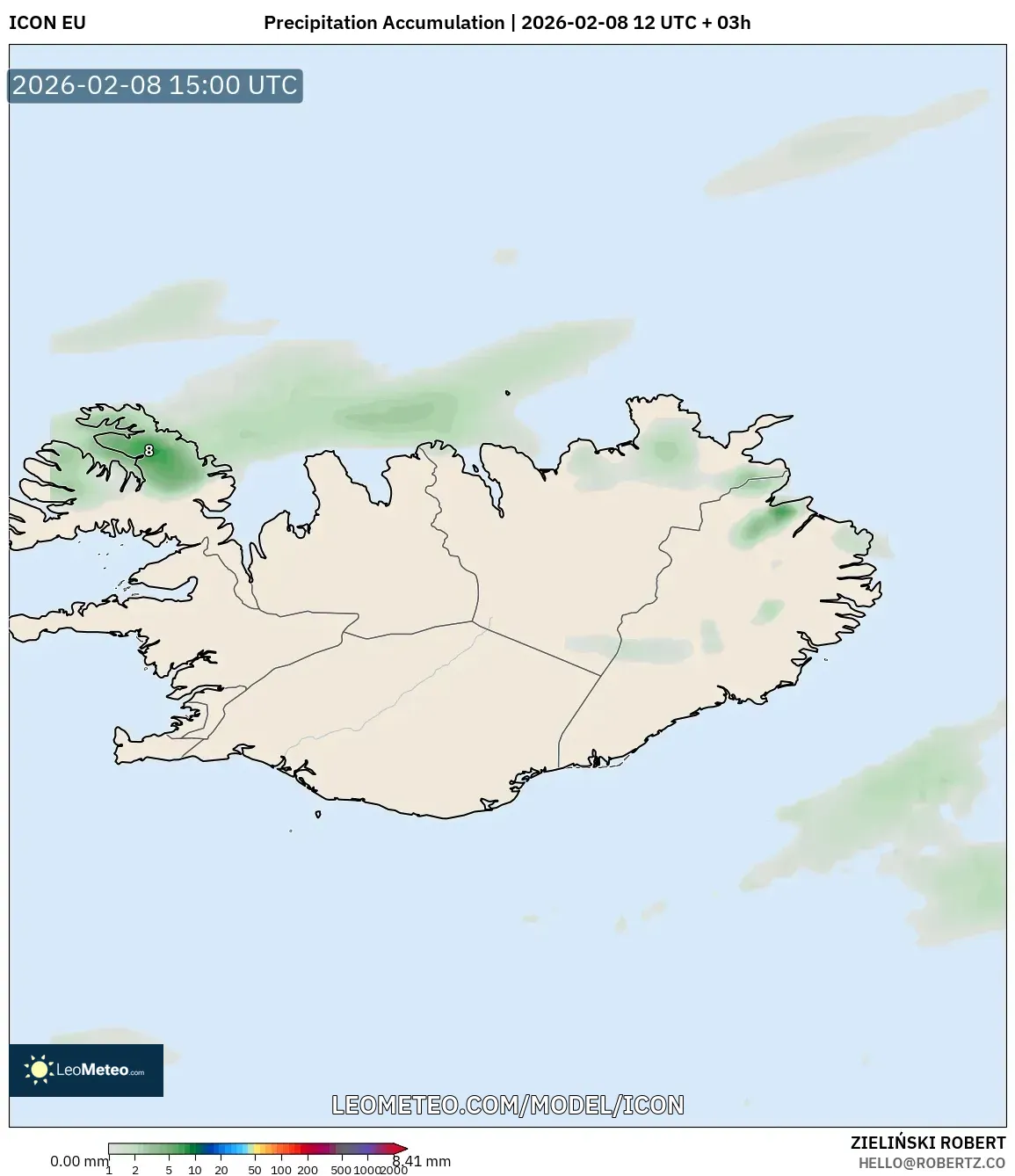 ICON model - Iceland, Precipitation Accumulation
