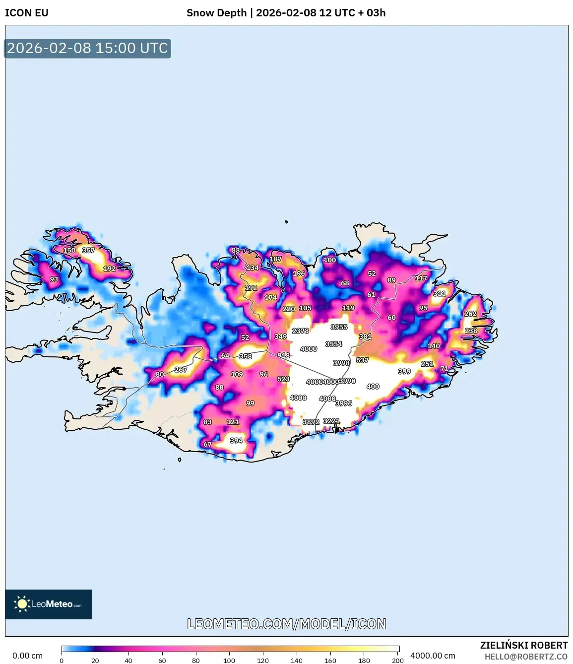 ICON model - Iceland, Snow Depth