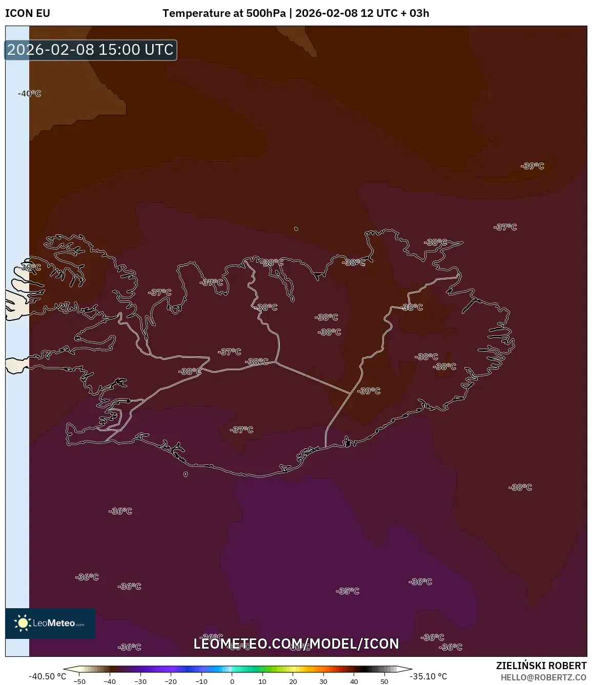 ICON model - Iceland, Temperature at 500hPa