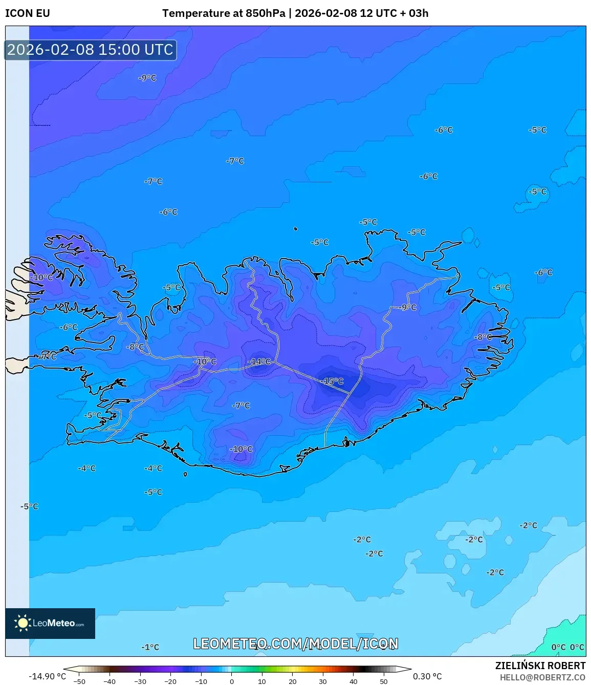 ICON model - Iceland, Temperature at 850hPa