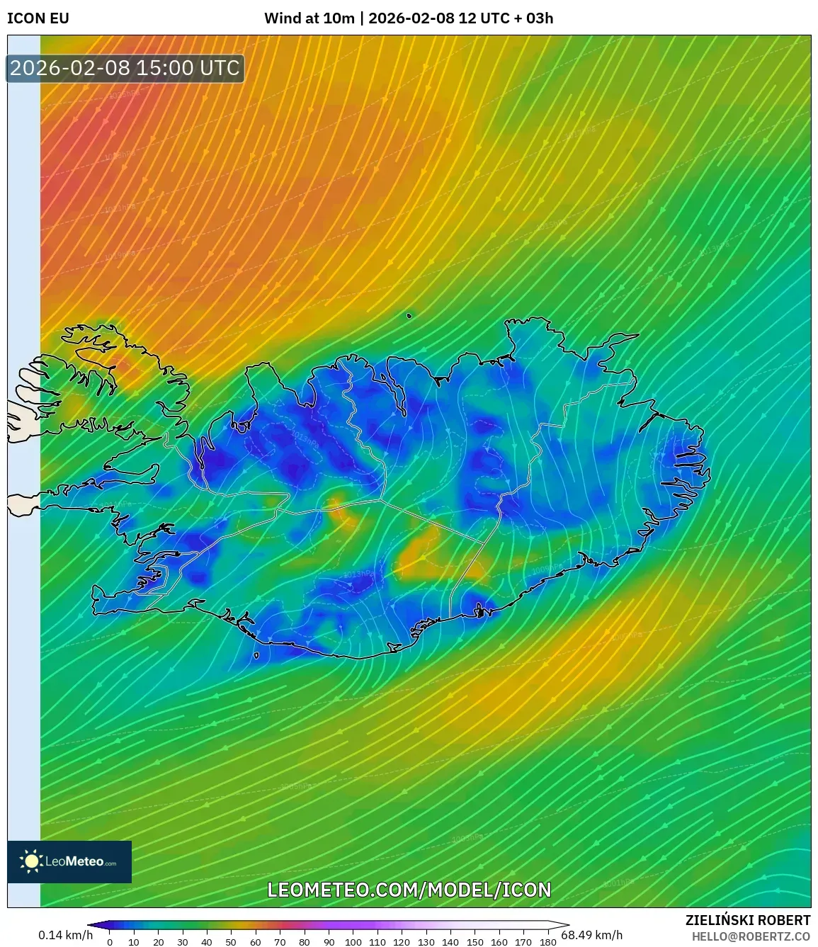 ICON model - Iceland, Wind at 10m