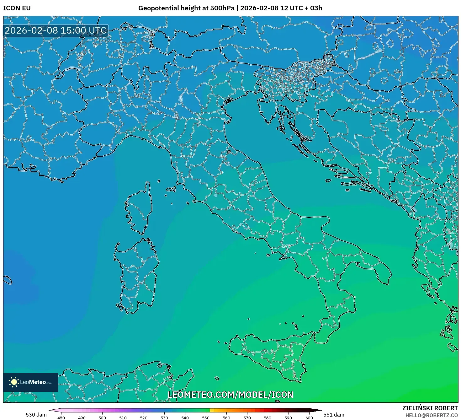 ICON model - Italy, Geopotential height at 500hPa