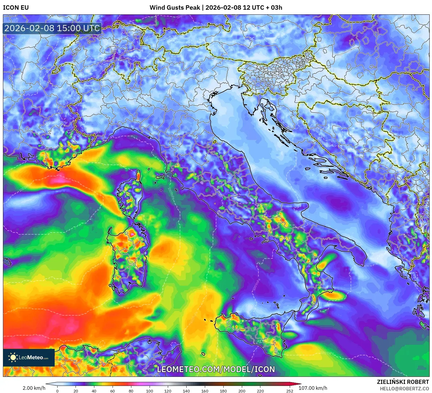 ICON model - Italy, Wind Gusts Peak