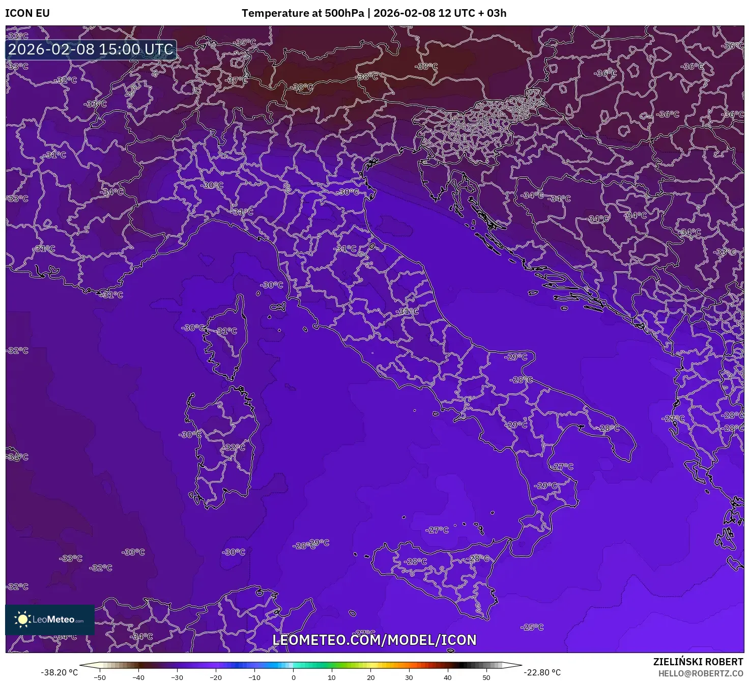 ICON model - Italy, Temperature at 500hPa