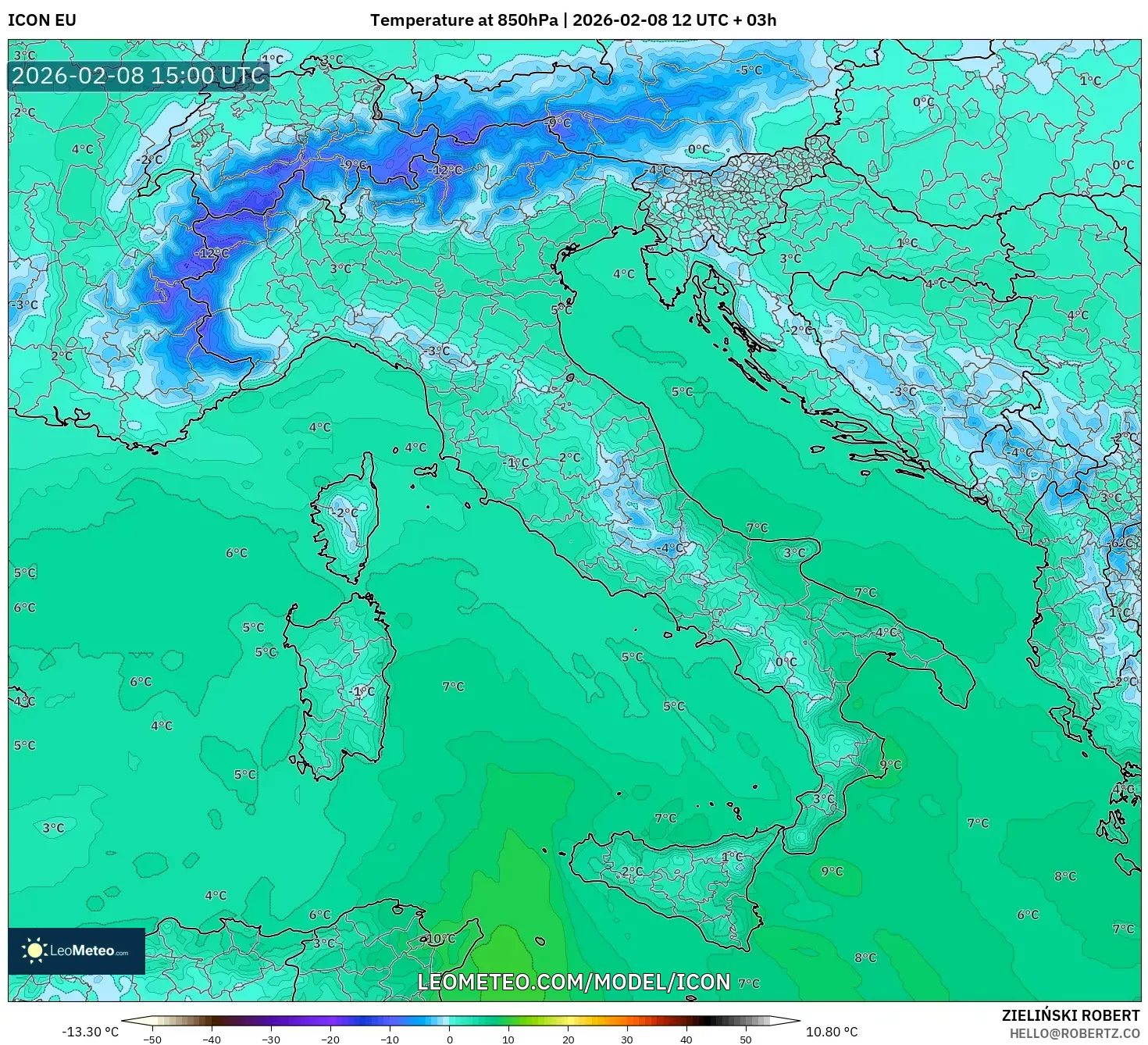 ICON model - Italy, Temperature at 850hPa