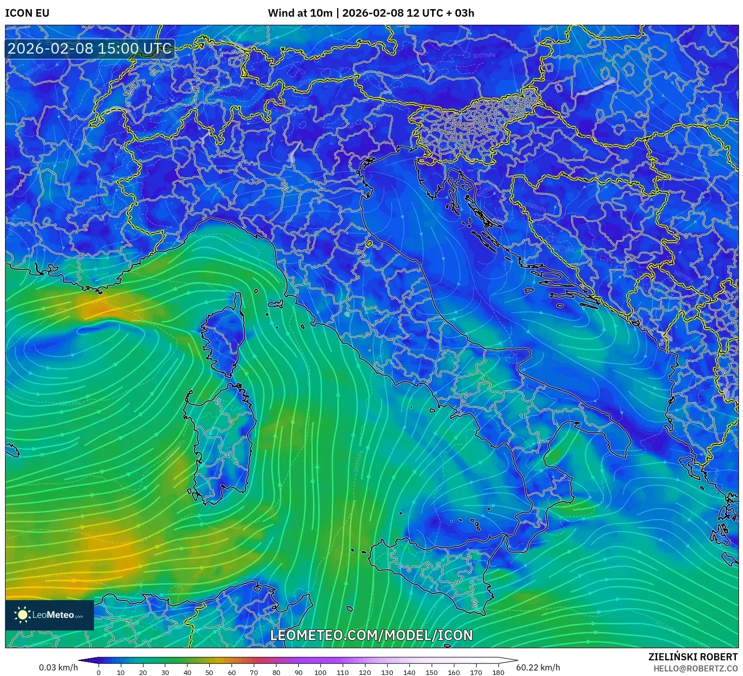 ICON model - Italy, Wind at 10m