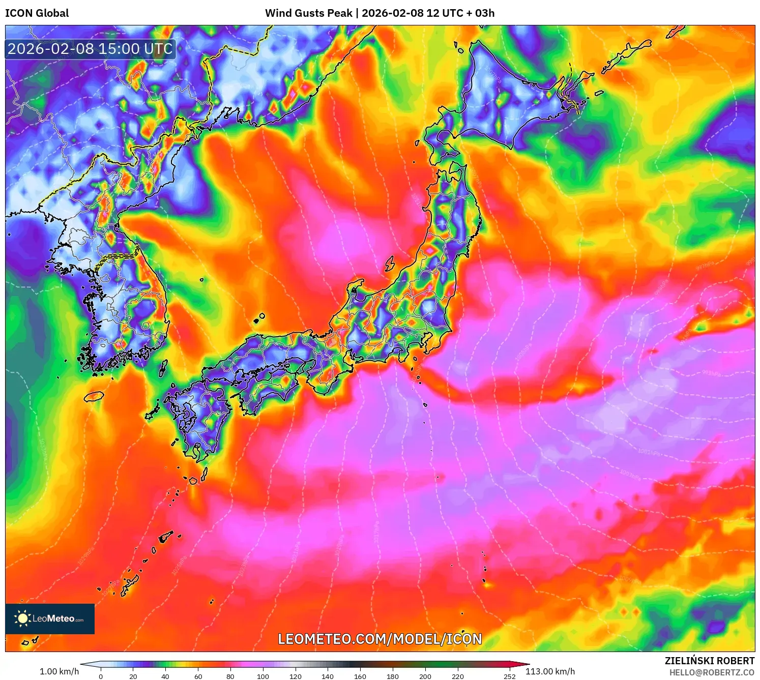 ICON model - Japan, Wind Gusts Peak