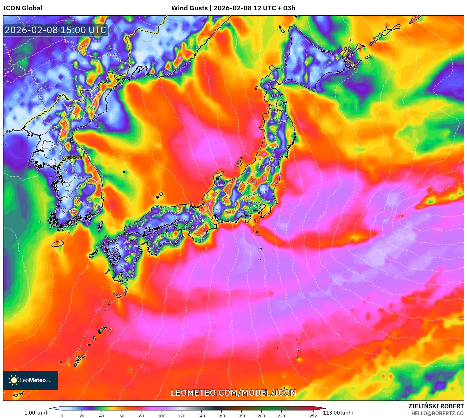 ICON model - Japan, Wind Gusts