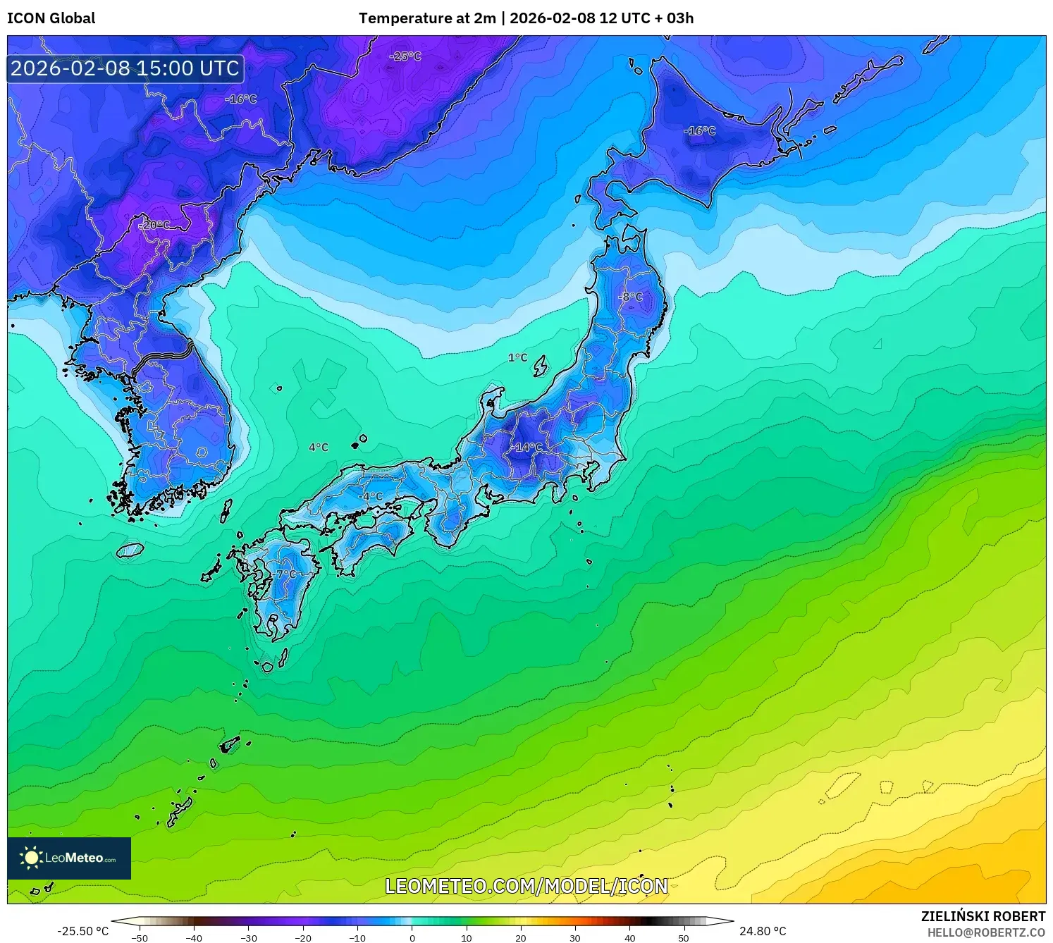 ICON model - Japan, Temperature at 2m
