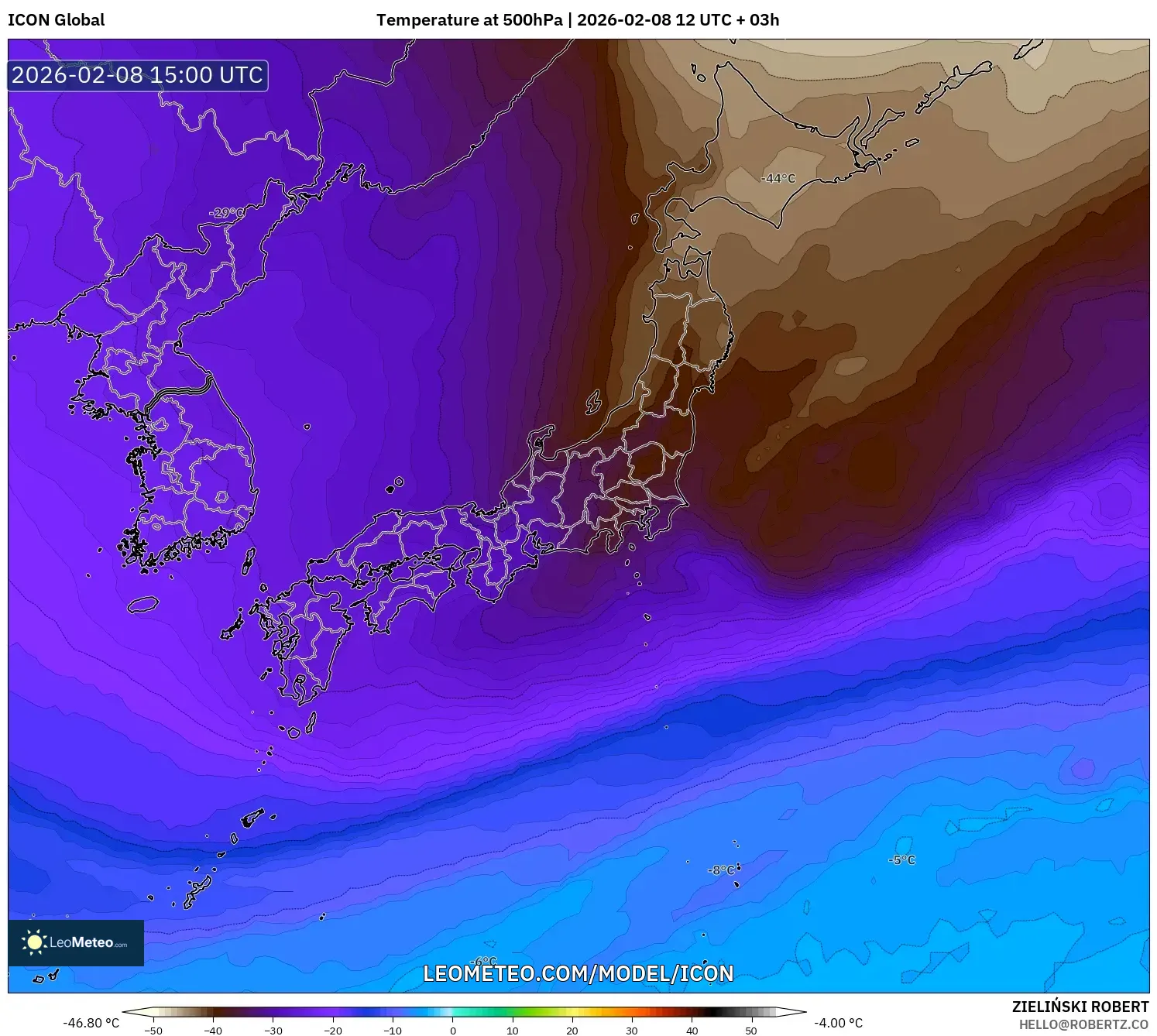 ICON model - Japan, Temperature at 500hPa