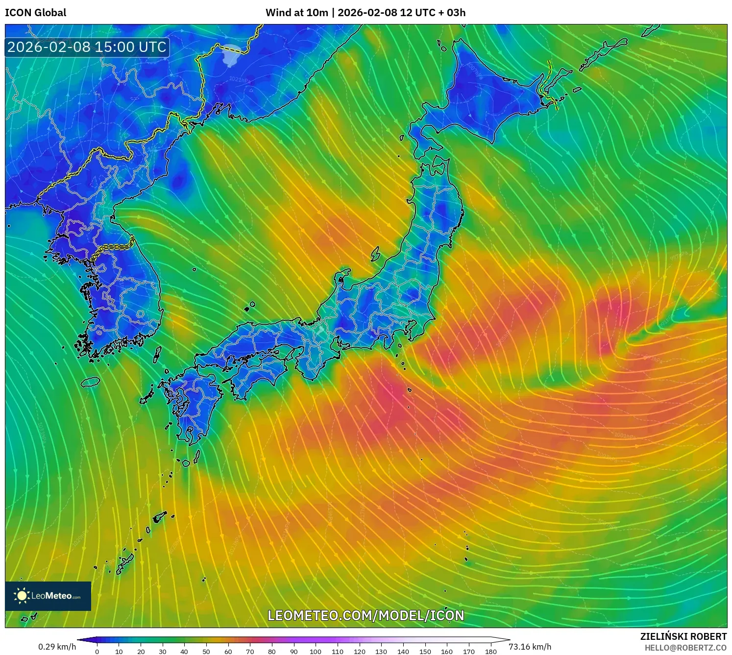 ICON model - Japan, Wind at 10m