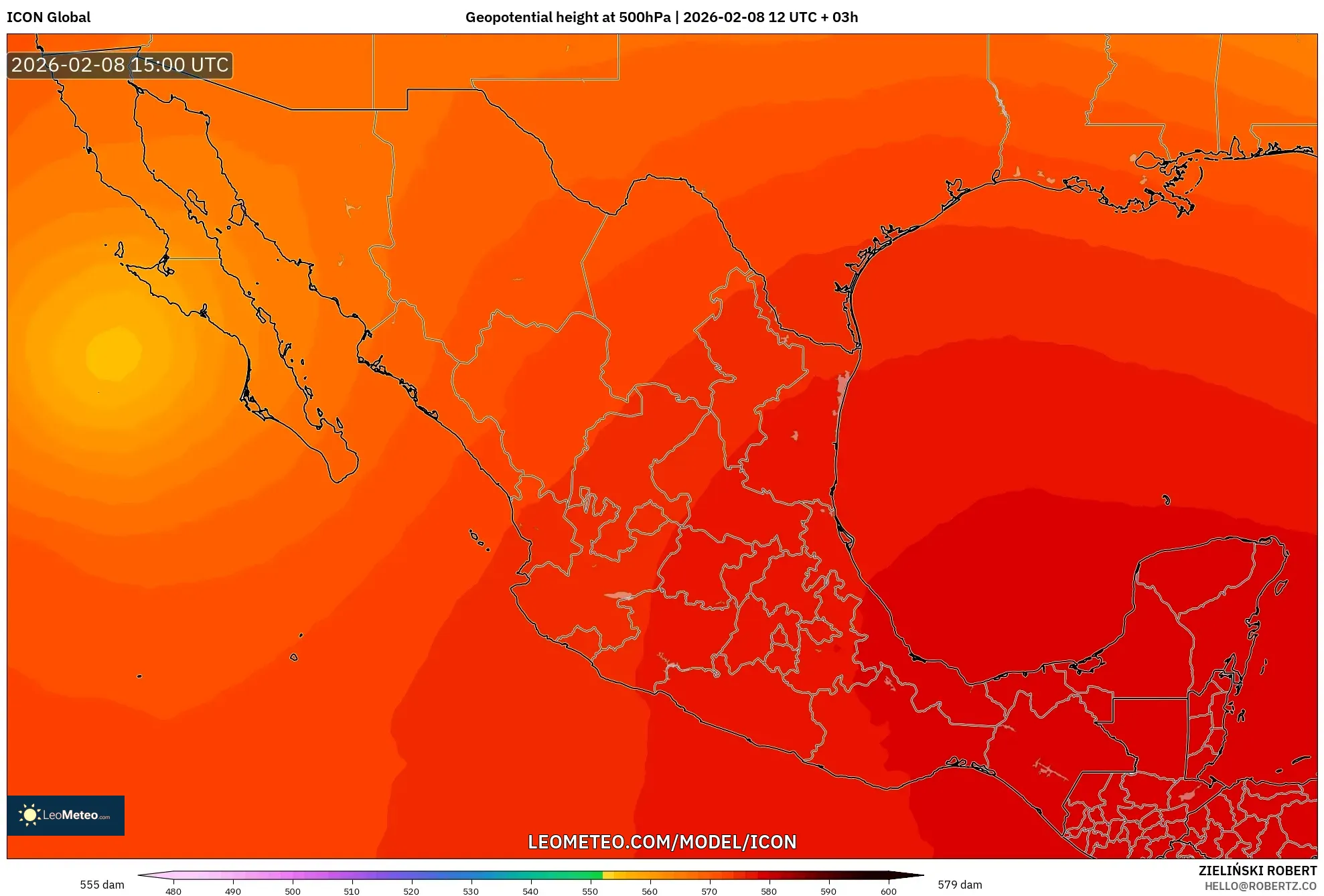 ICON model - Mexico, Geopotential height at 500hPa