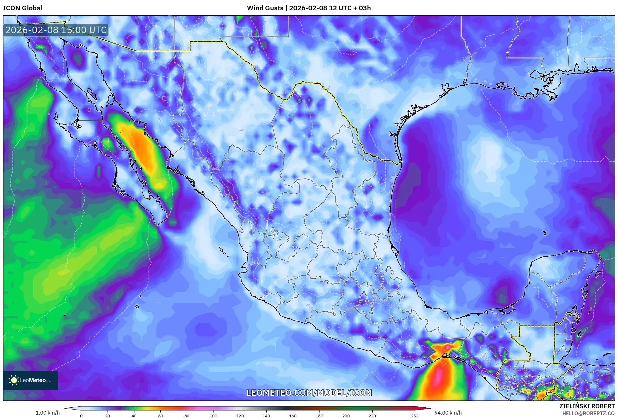 ICON model - Mexico, Wind Gusts