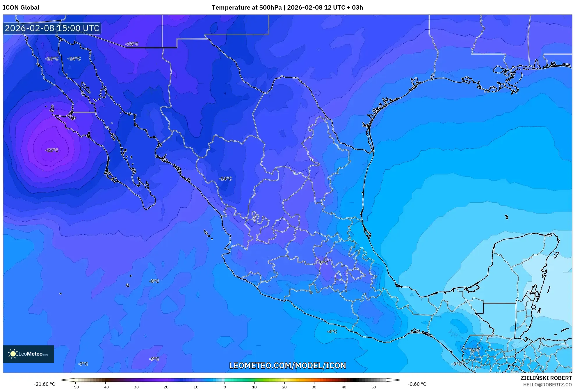 ICON model - Mexico, Temperature at 500hPa