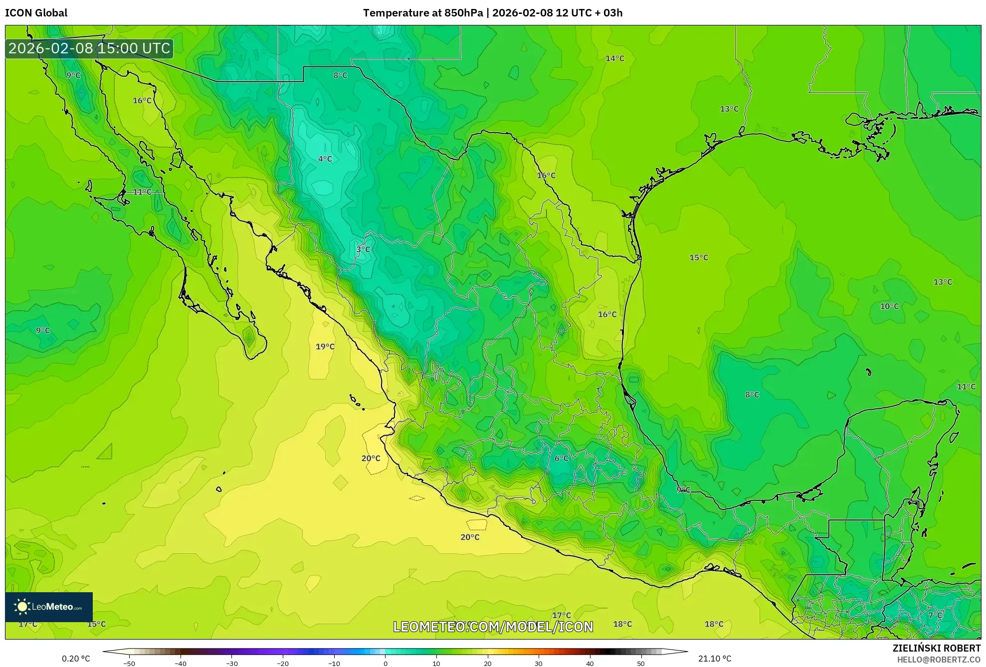 ICON model - Mexico, Temperature at 850hPa