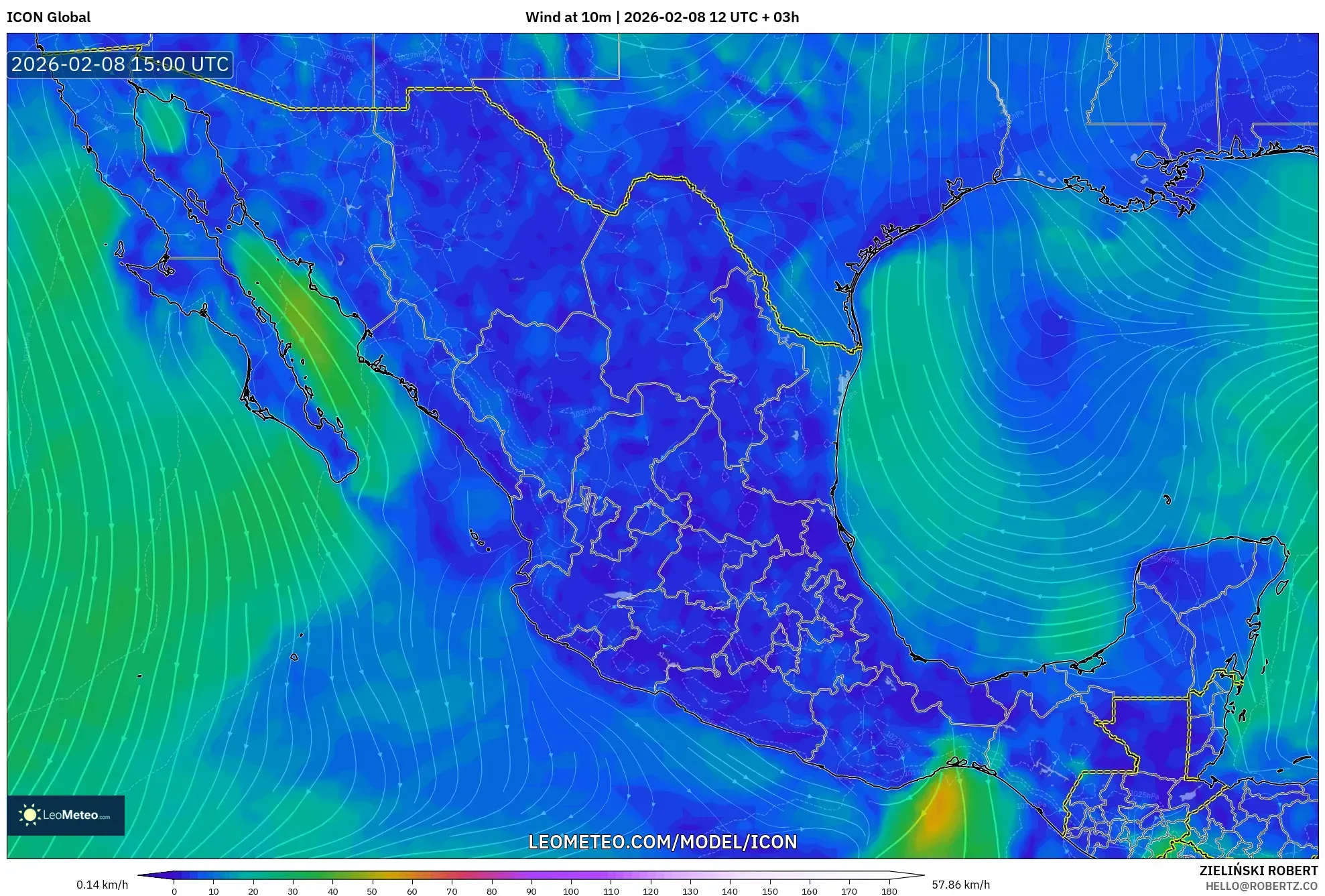 ICON model - Mexico, Wind at 10m