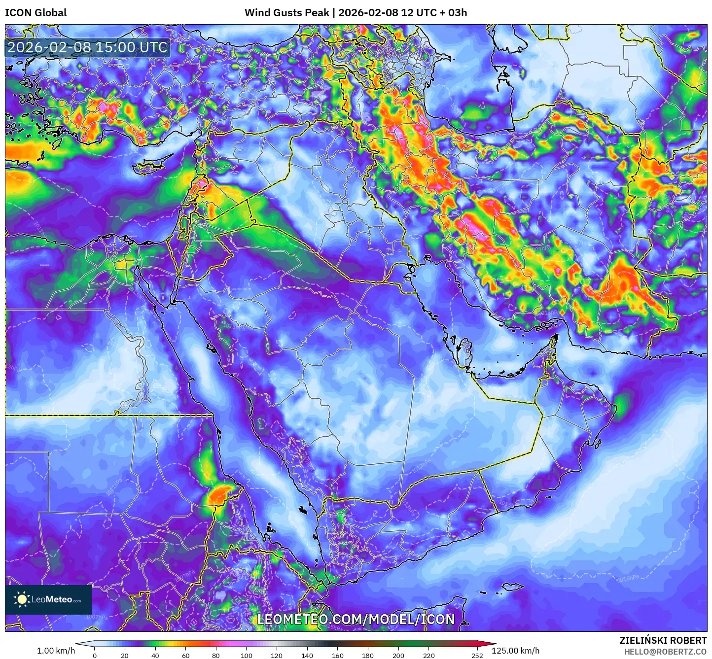ICON model - Middle East, Wind Gusts Peak