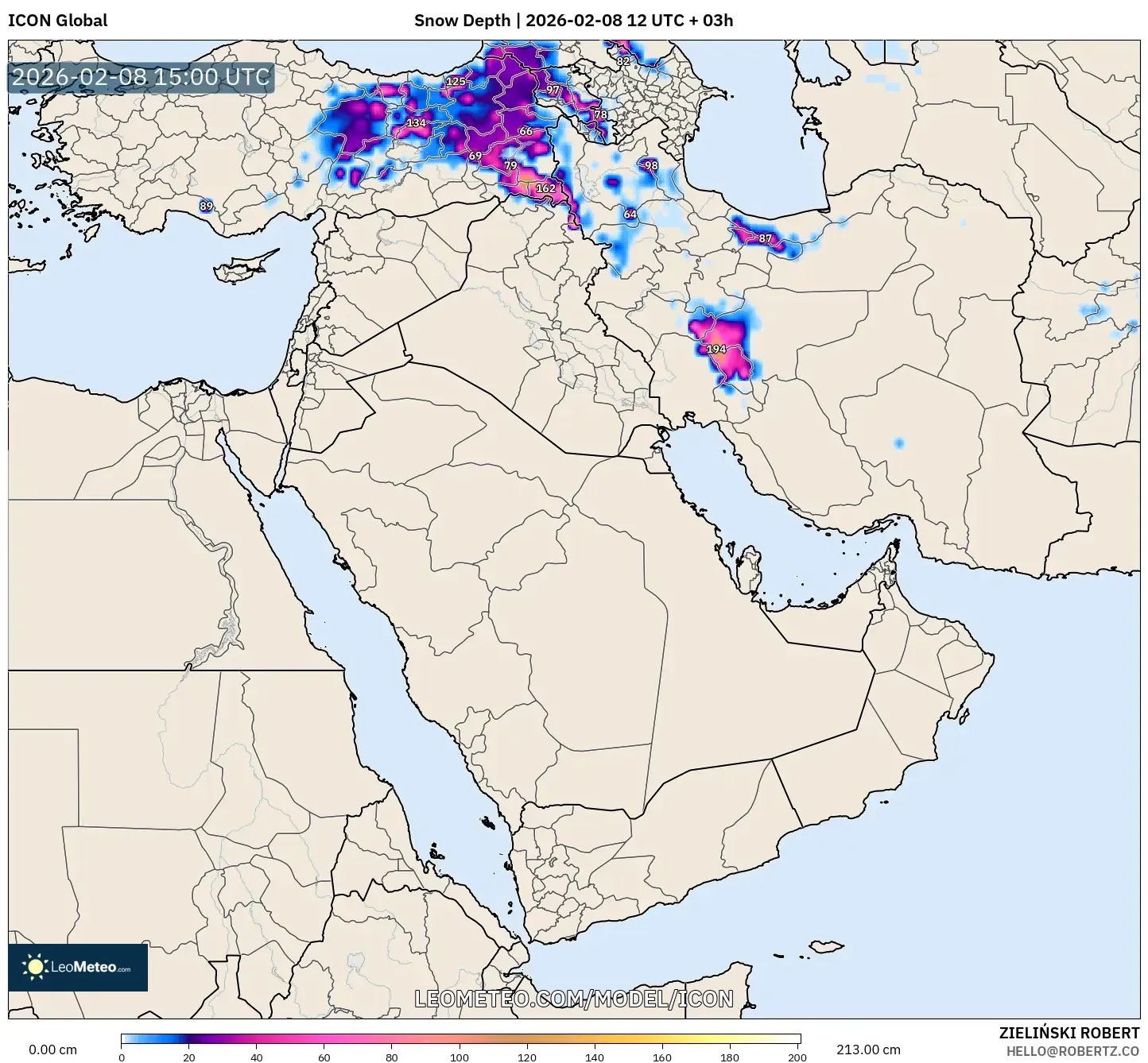 ICON model - Middle East, Snow Depth
