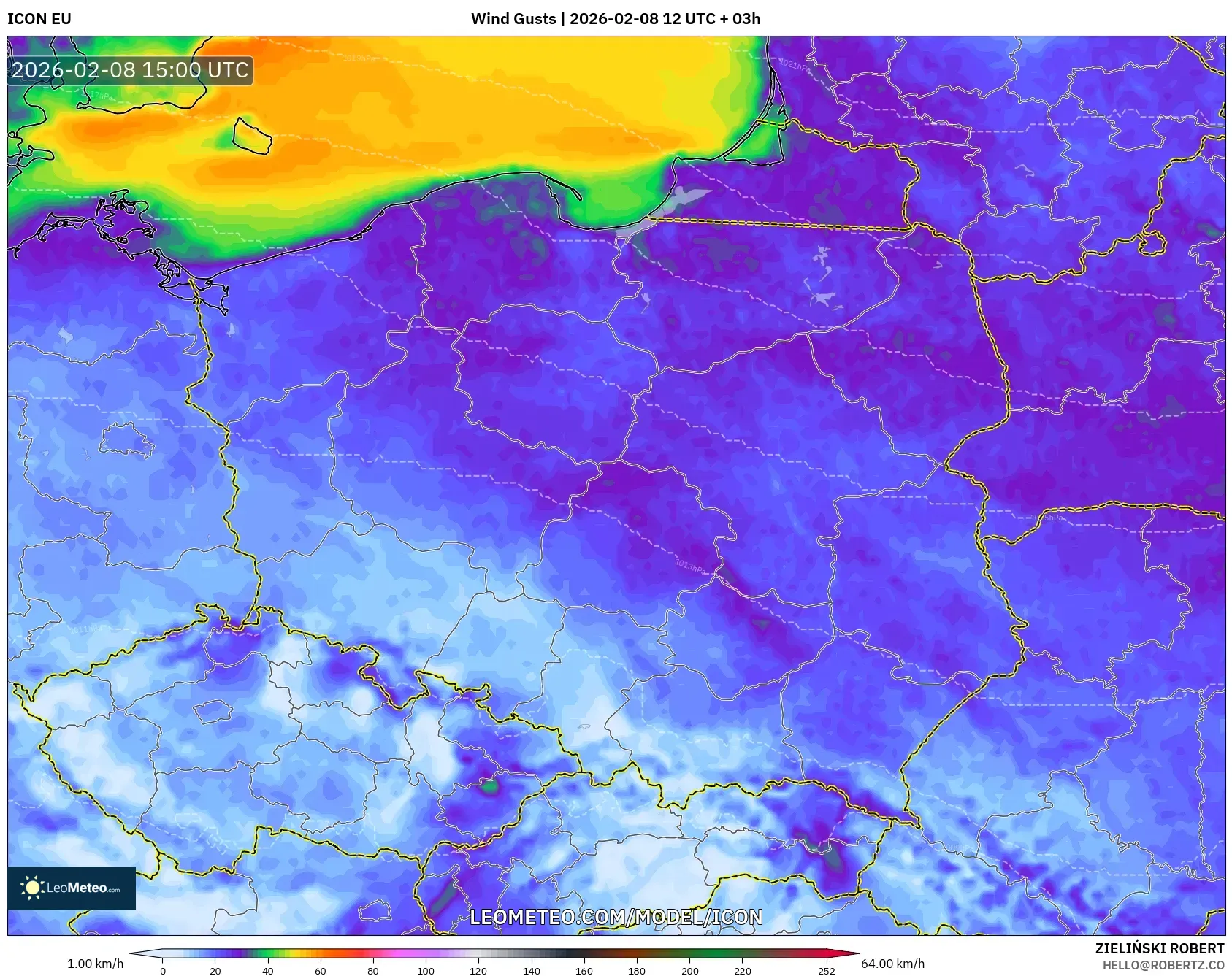 ICON model - Poland, Wind Gusts