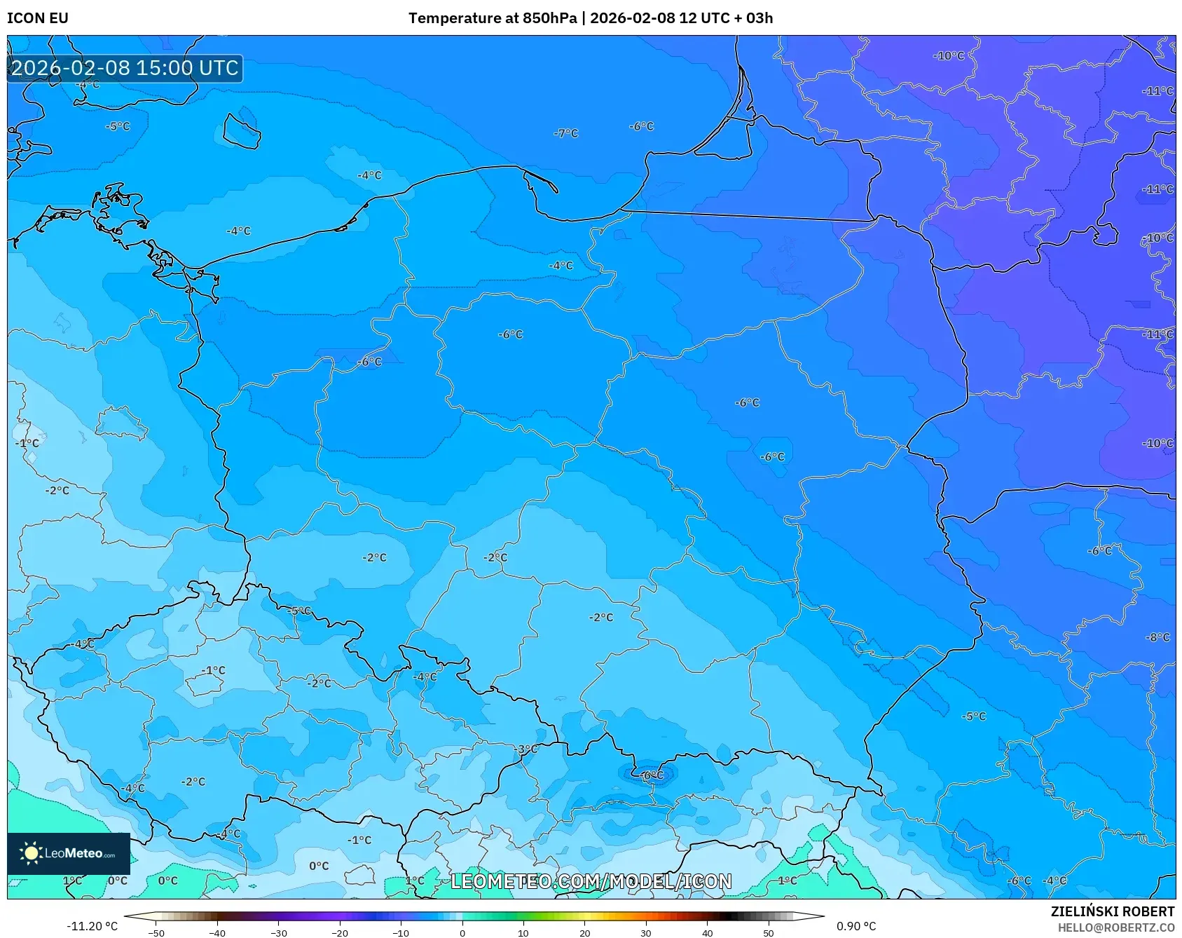 ICON model - Poland, Temperature at 850hPa