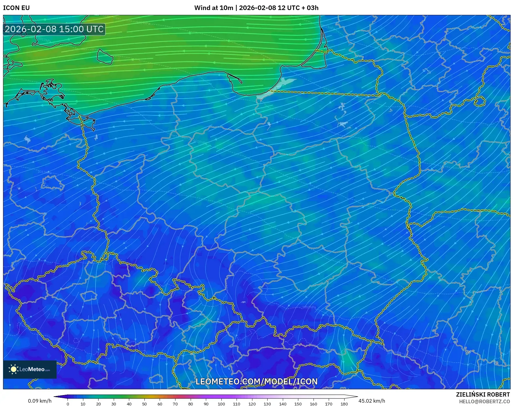 ICON model - Poland, Wind at 10m